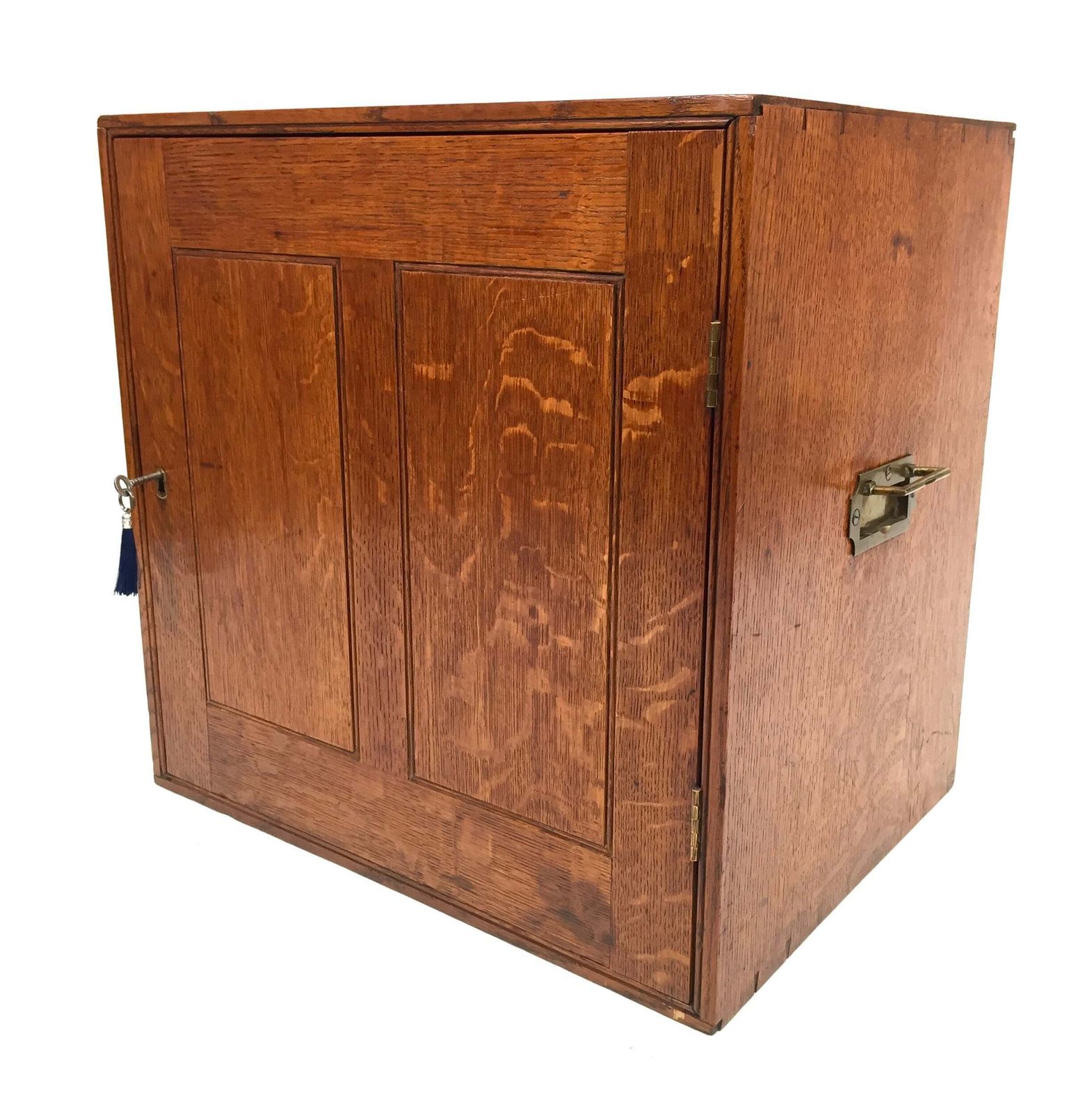Antique Large Oak Desktop Wooden Stationery Cabinet Storage Box With Key C.1920 photo 249.0