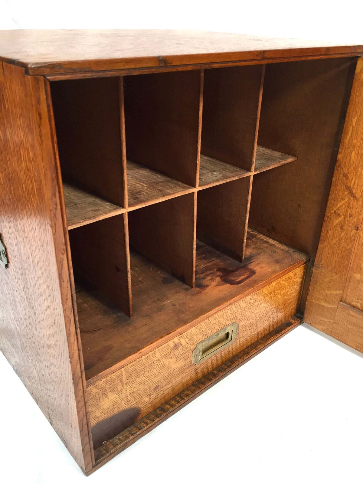 Antique Large Oak Desktop Wooden Stationery Cabinet Storage Box With Key C.1920 photo buy