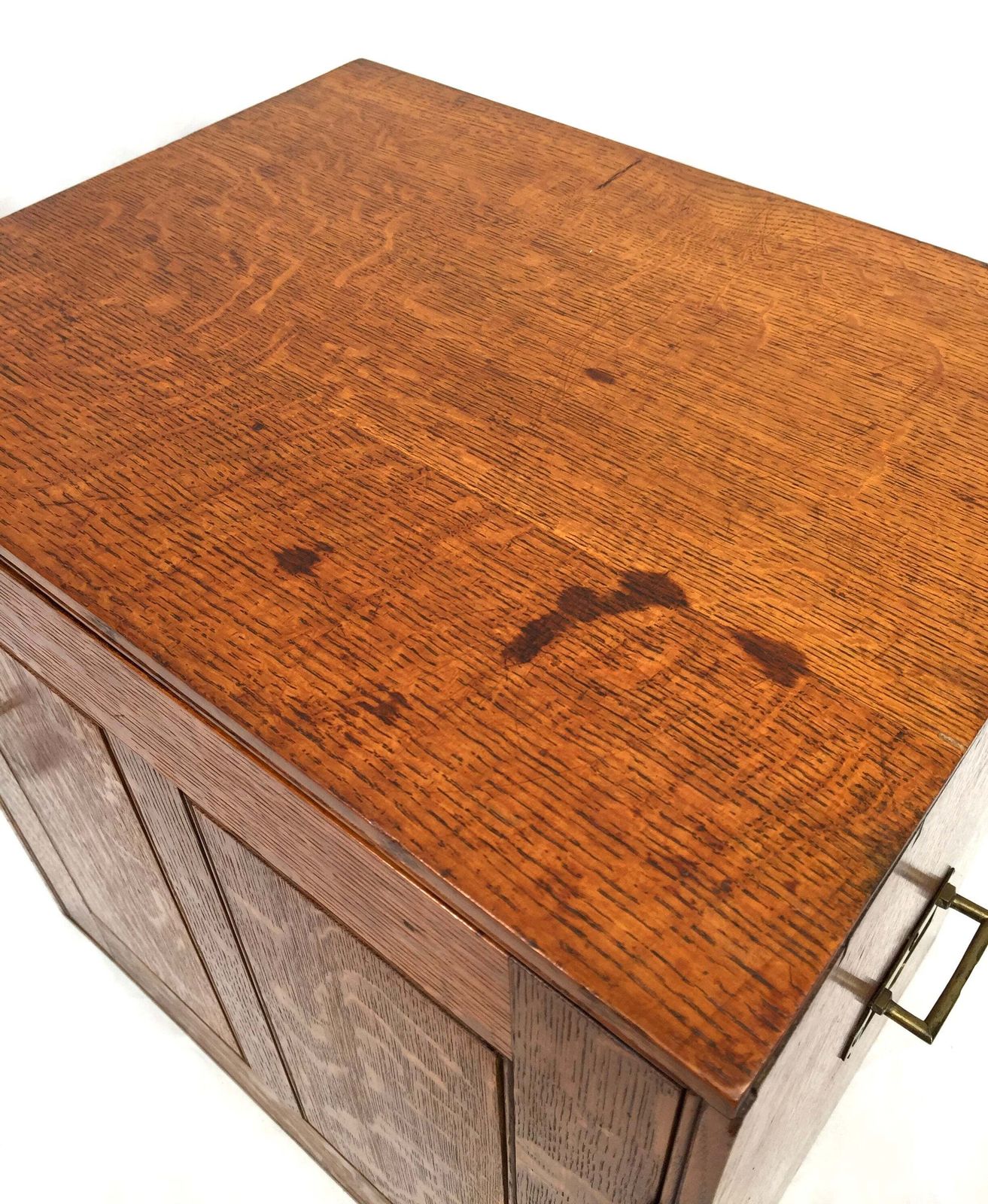 Furniture Antique Large Oak Desktop Wooden Stationery Cabinet Storage Box With Key C.1920 photo