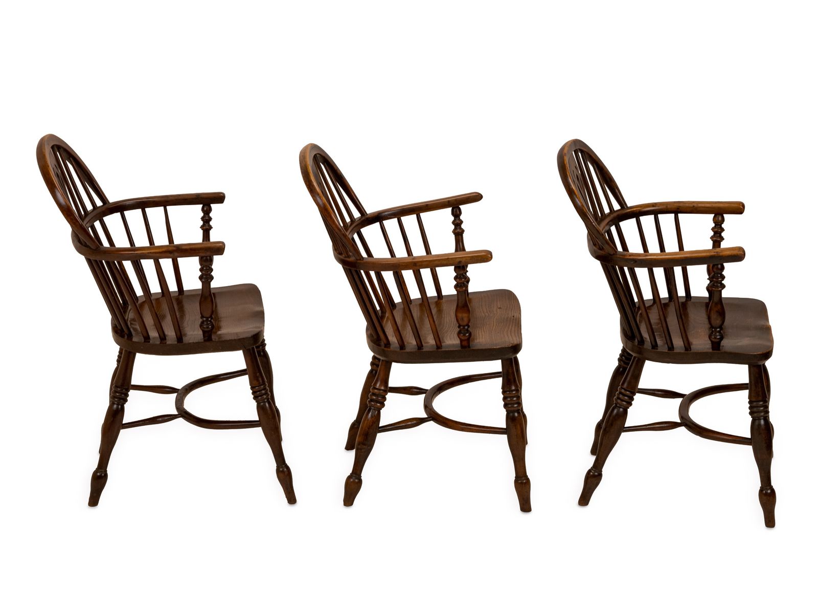 Furniture Matched Set Of Six Early 19th Century English Yew & Elm Windsor Armchairs With Crinoline Stretchers, C.1820–1840 photo