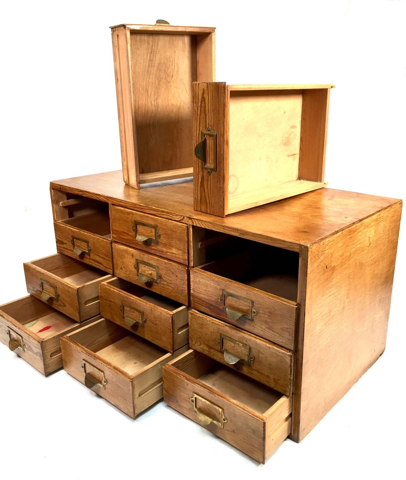 Antique Wooden Large Tabletop Filing Cabinet Drawers / Storage Box 20th Century photo vintage