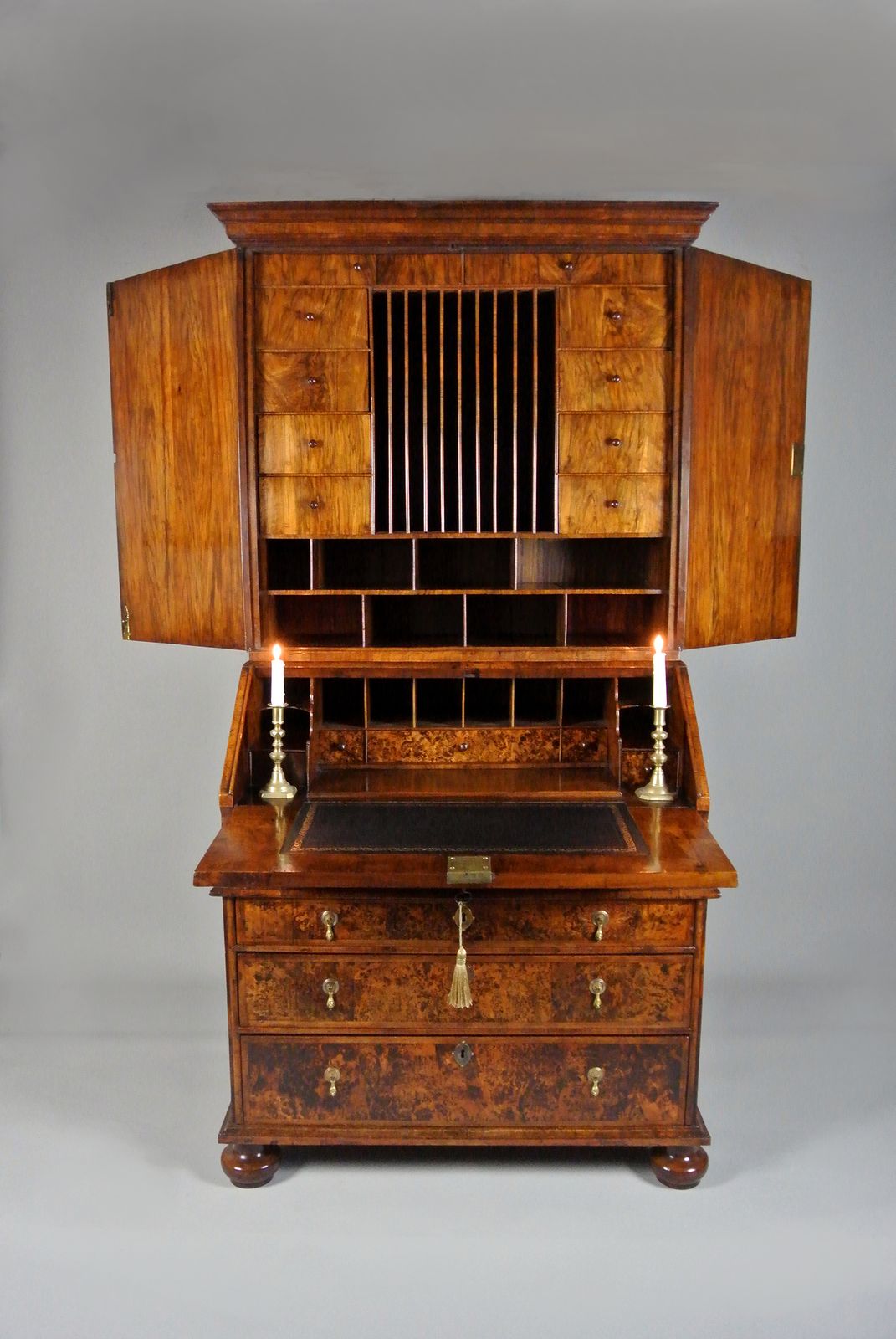 photo for sale Exemplary George I Mulberry Bureau Bookcase C. 1720