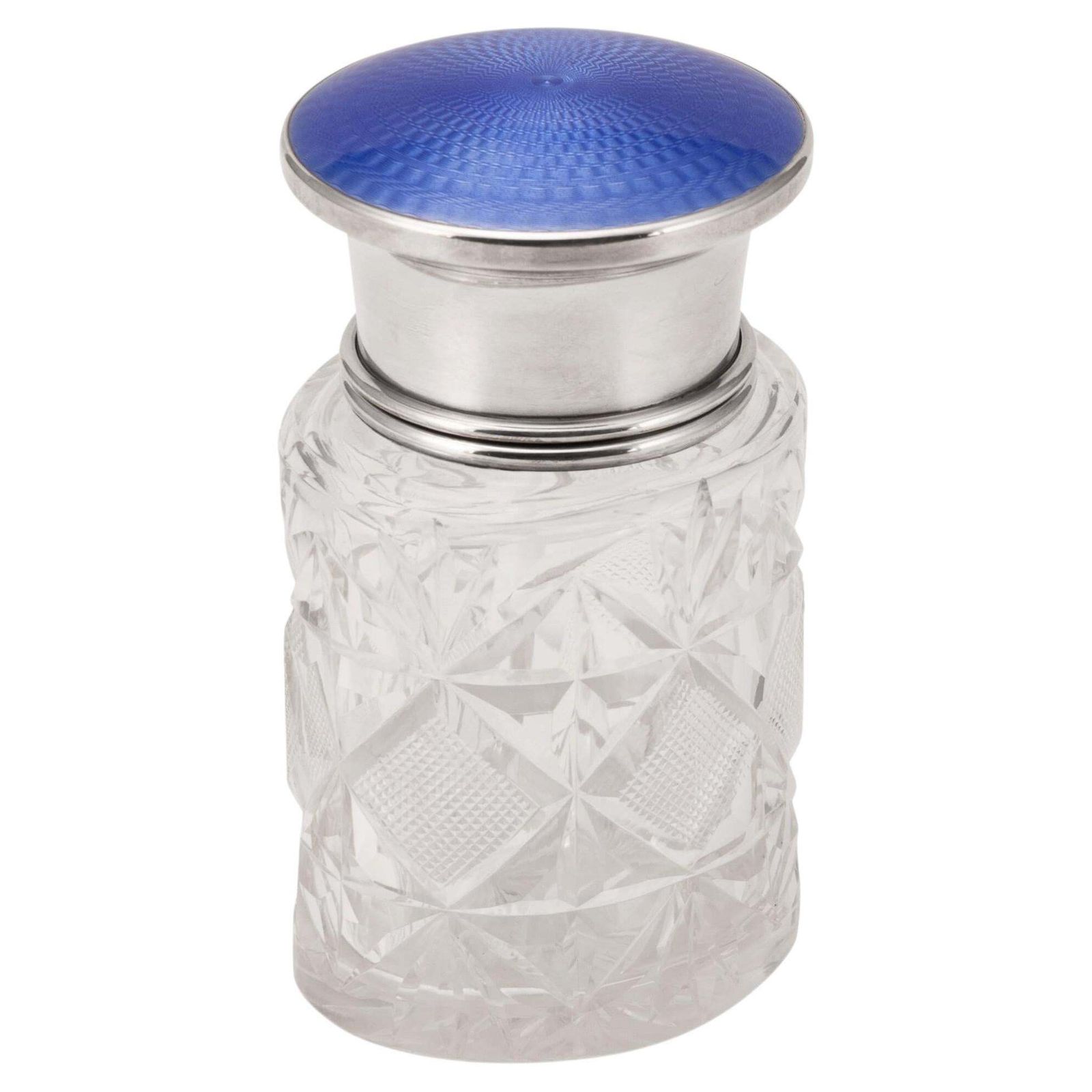 Antique Silver Mounted Guilloché Enamel Jar By Henry Perkins, 1929