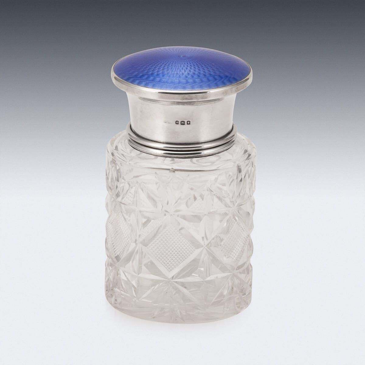 Antique Silver Mounted Guilloché Enamel Jar By Henry Perkins, 1929 photo 1932.0
