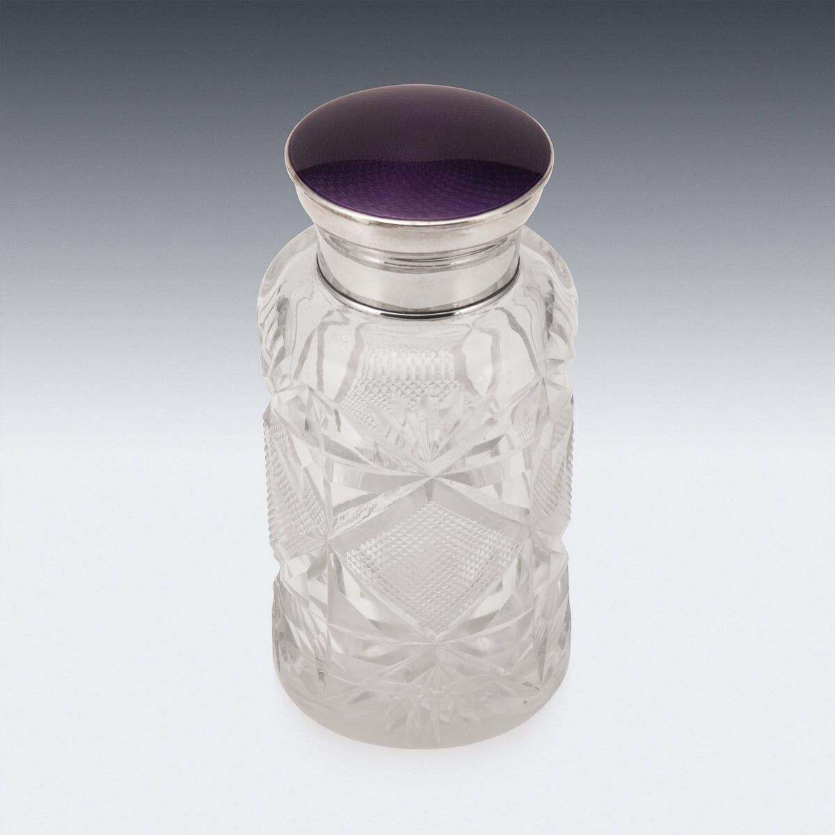 20th Century English Solid Silver, Guilloché Enamel & Cut Crystal Jar C.1927 photo for sale