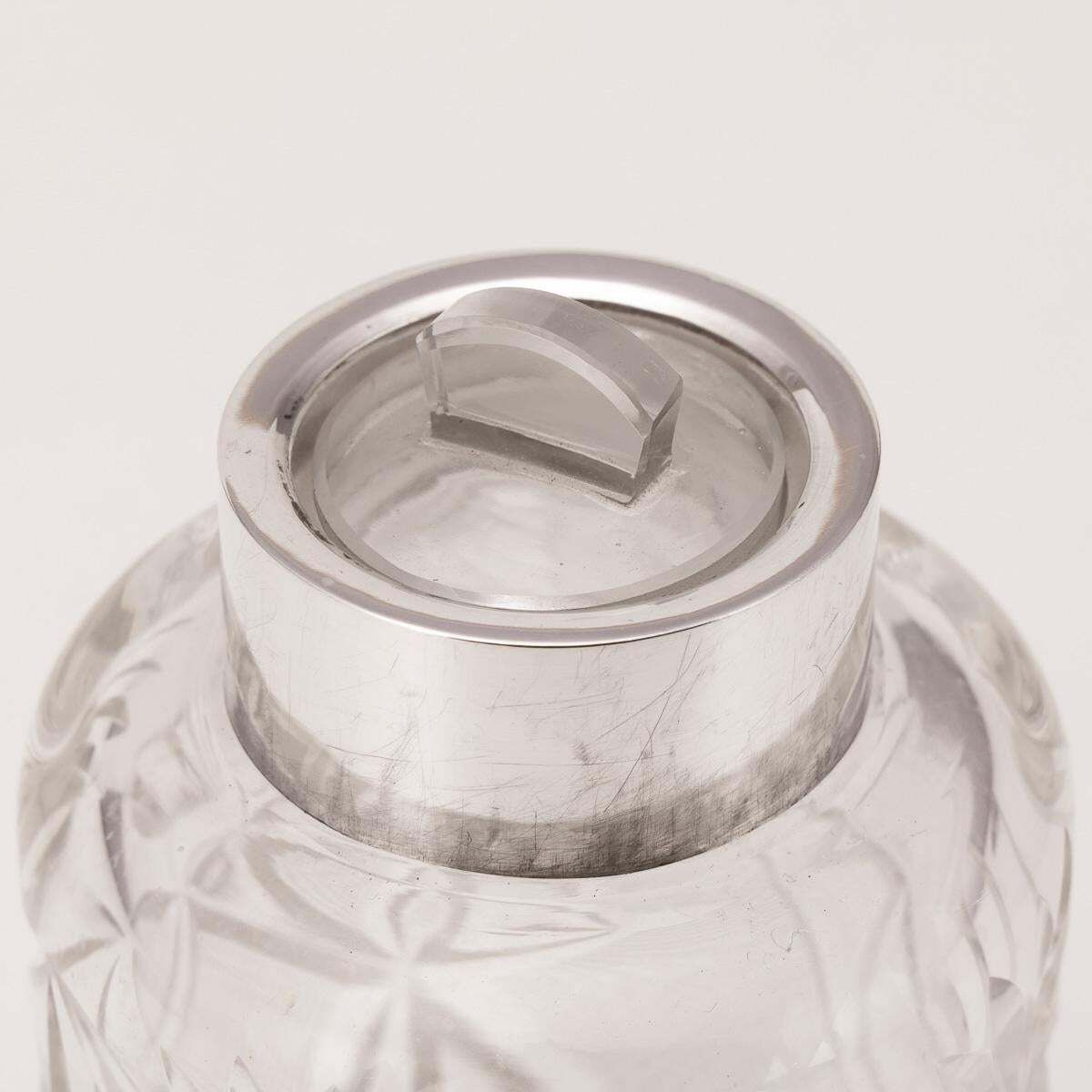 photo vinterior 20th Century English Solid Silver, Guilloché Enamel & Cut Crystal Jar C.1927
