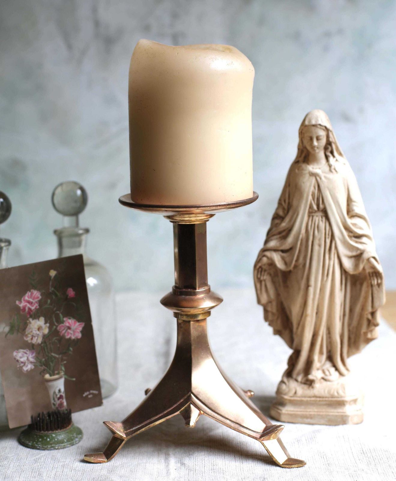 Antique French Alter Candlestick Bronze Gothic Church Candleholder Candlestick