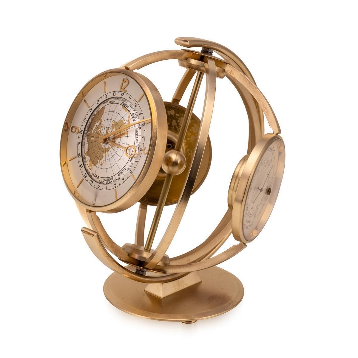 Vintage Swiss Gilded Rotating Desk Compendium, World Time Clock, 1960 photo for sale