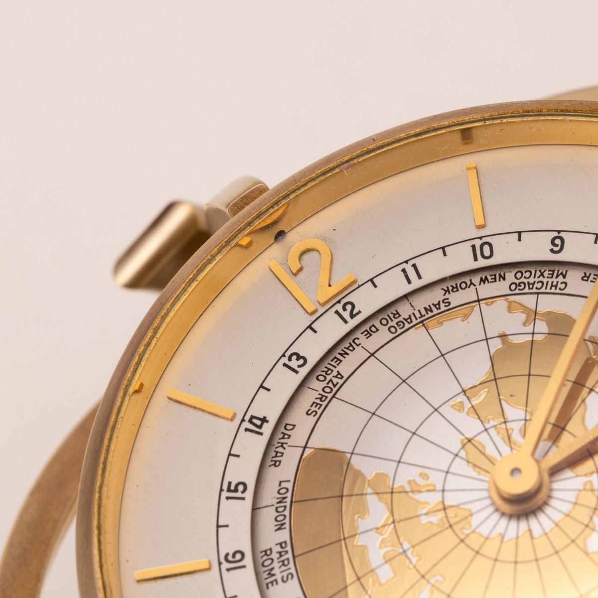photo for sale Vintage Swiss Gilded Rotating Desk Compendium, World Time Clock, 1960