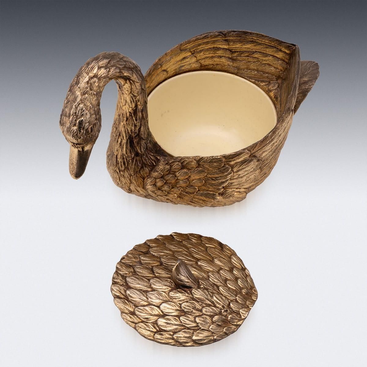 Gilded Swan Ice Bucket By Mauro Manetti, Mid Century Italian Design photo for sale