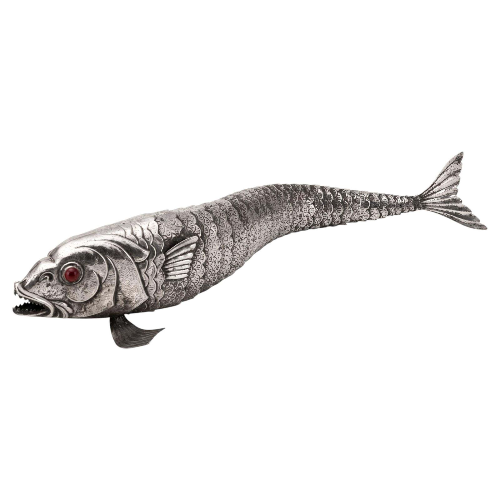 Vintage 20th Century Mexican Novelty Articulated Fish In Alpaca Silver C.1950
