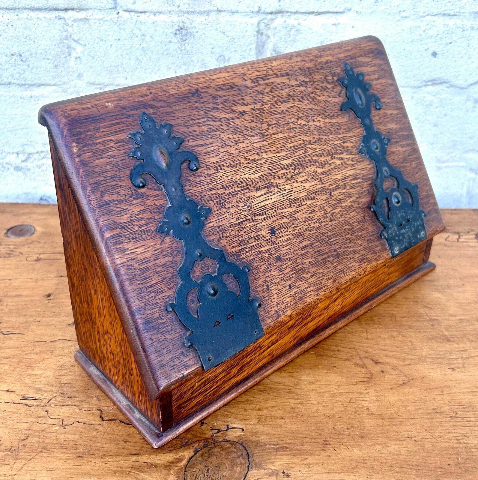 1900s Oak Letter Desk Cabinet Industrial Antique Vintage Haberdashery Storage Writing Box Arts And Crafts Art Nouveau Victorian Slope photo Furniture