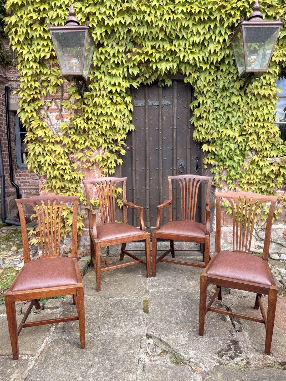 Set 8 Antique Mahogany Arts & Crafts Drop In Slat Back Kitchen Dining Chairs photo Furniture