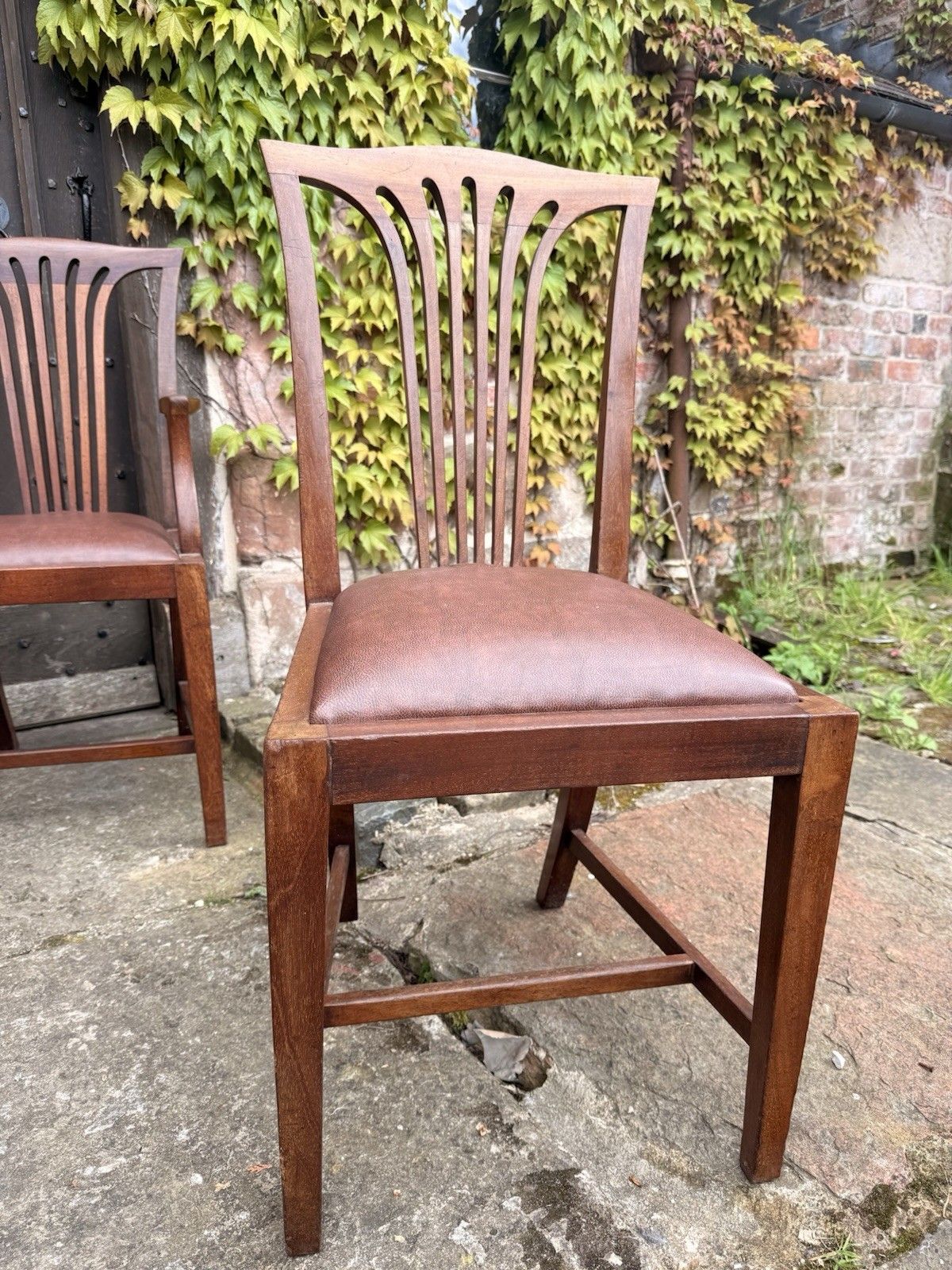899.0 Set 8 Antique Mahogany Arts & Crafts Drop In Slat Back Kitchen Dining Chairs photo