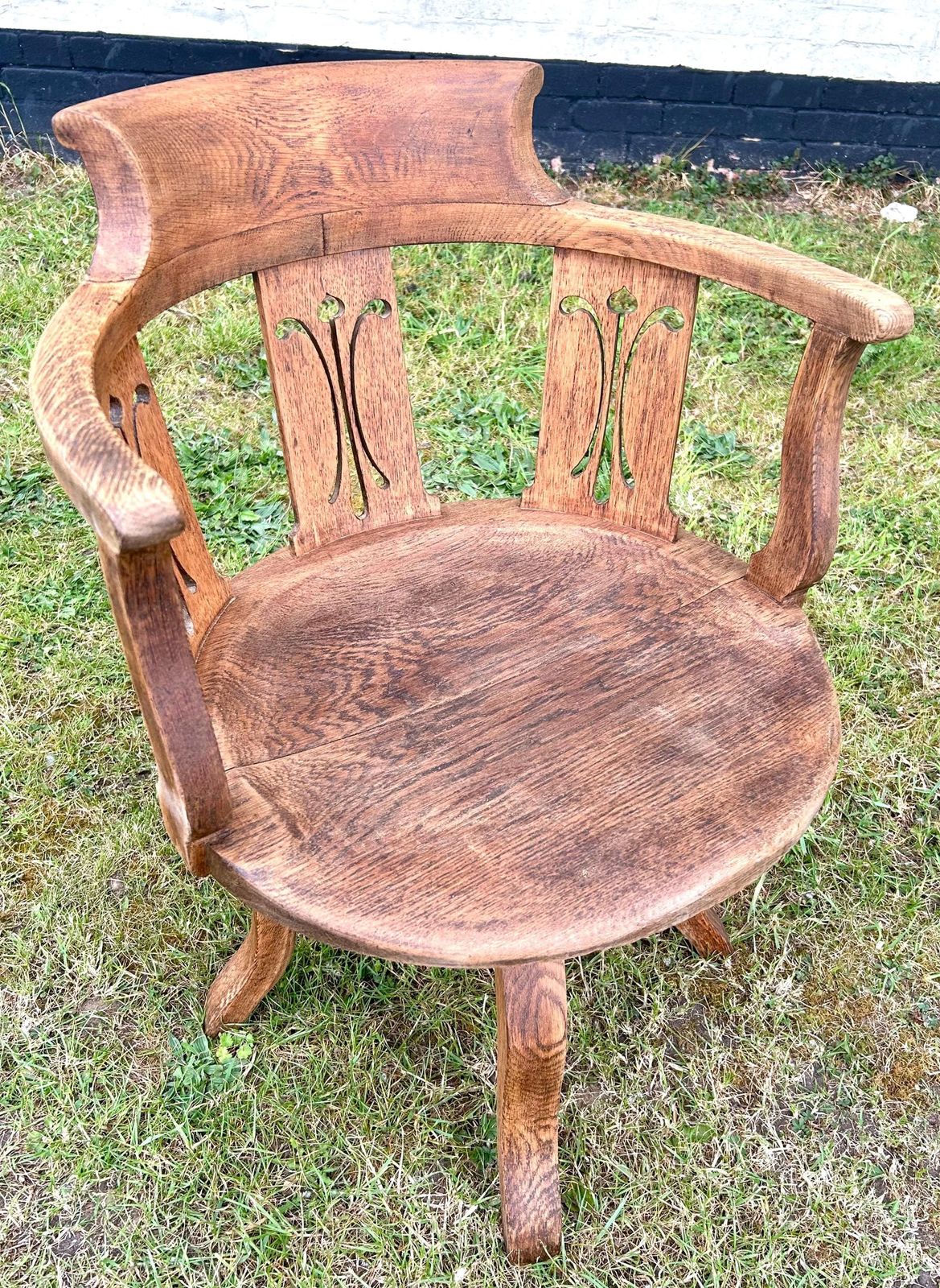 Art Nouveau Edwardian Oak Captains Swivel Chair Wooden Desk Office Antique Vintage Industrial Seating Kitchen Retro Armchair photo Furniture