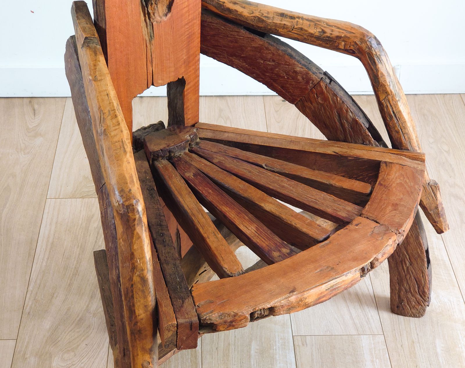 Antique Sculptural Olive Wood & Walnut Throne Chair French Folk Art photo Furniture