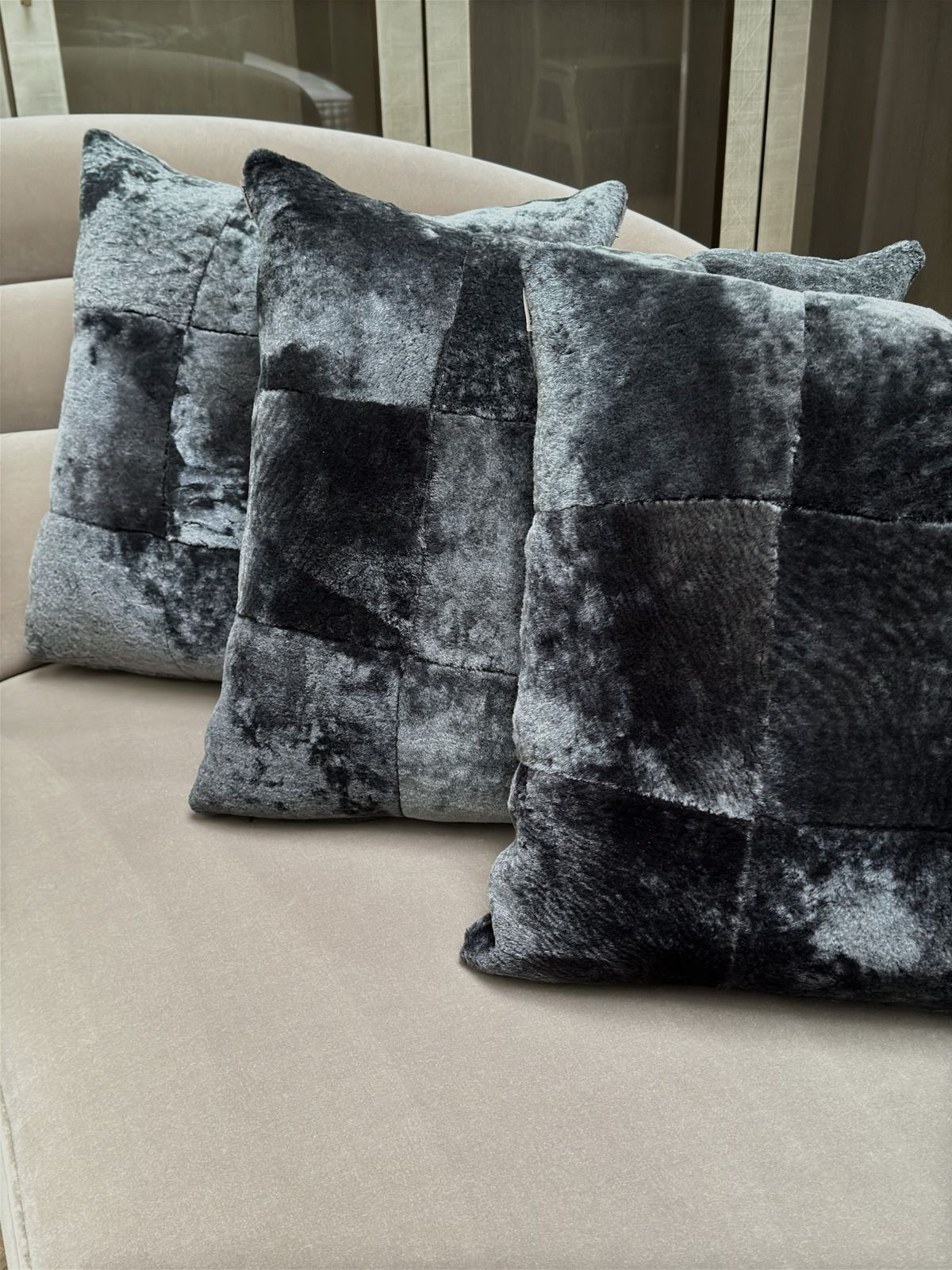 Set Of 3 Black Shearling Cushions By Alma London, Spain, 2010 photo 450.0