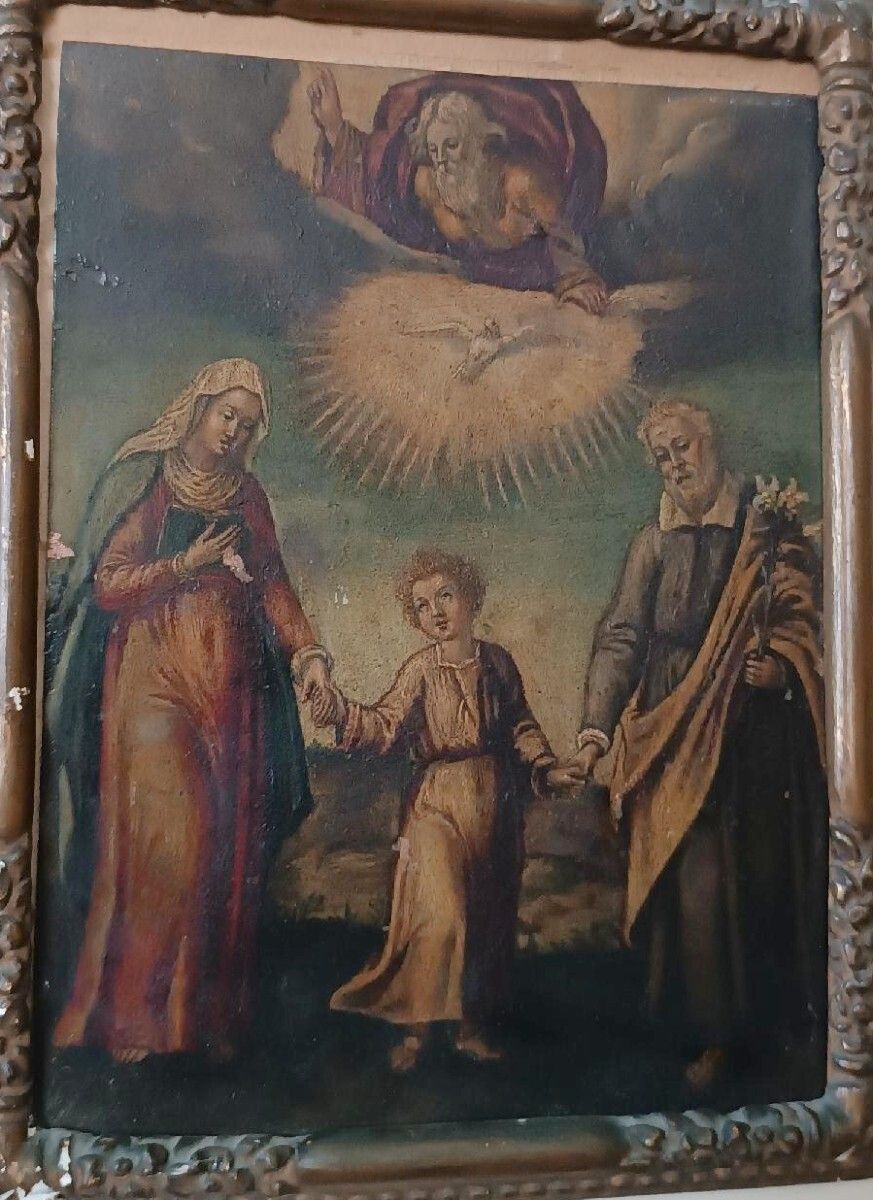 Antique Painting On Copper   Holy Family   18th Century photo for sale