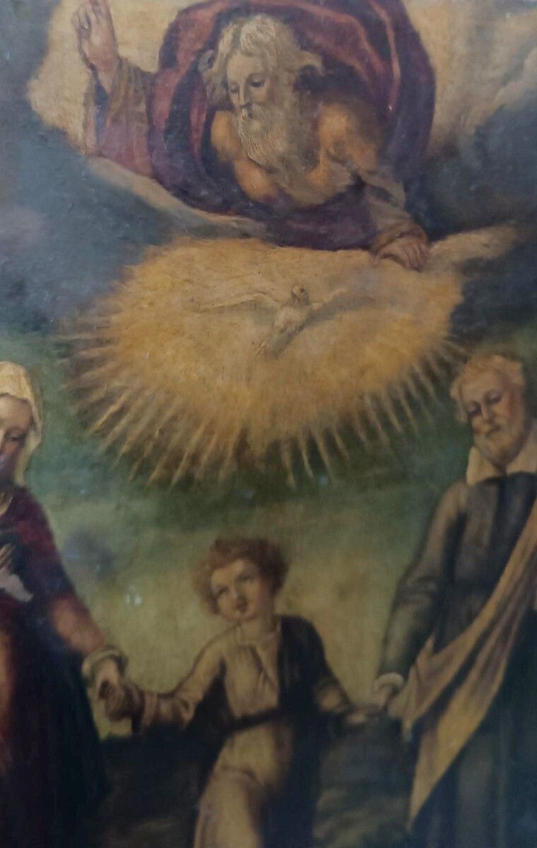 Antique Painting On Copper   Holy Family   18th Century photo vinterior