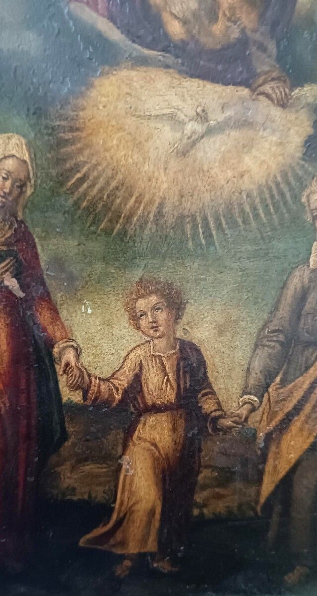 Art Antique Painting On Copper   Holy Family   18th Century photo