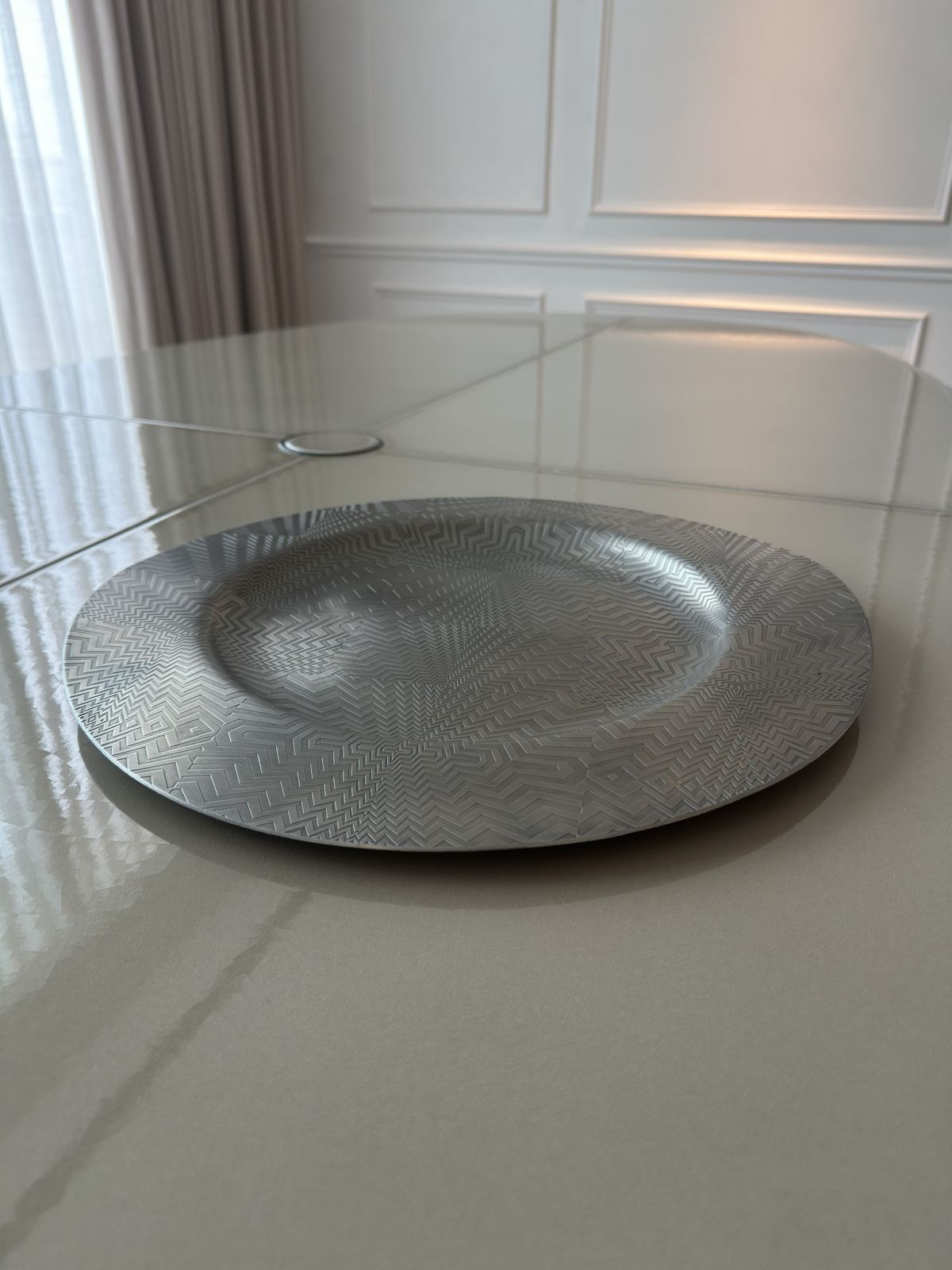 Large Pewter Charger Plate, Contemporary Metal Art Edition photo for sale