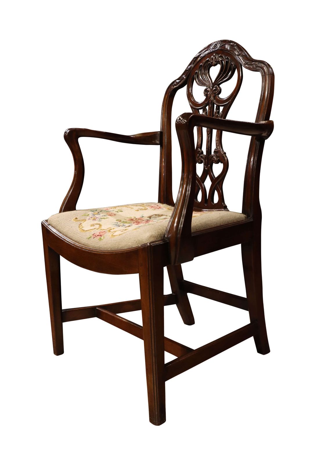 Pair Of Edwardian Mahogany Chippendale Revival Open Armchairs / Elbow Chairs photo vinterior