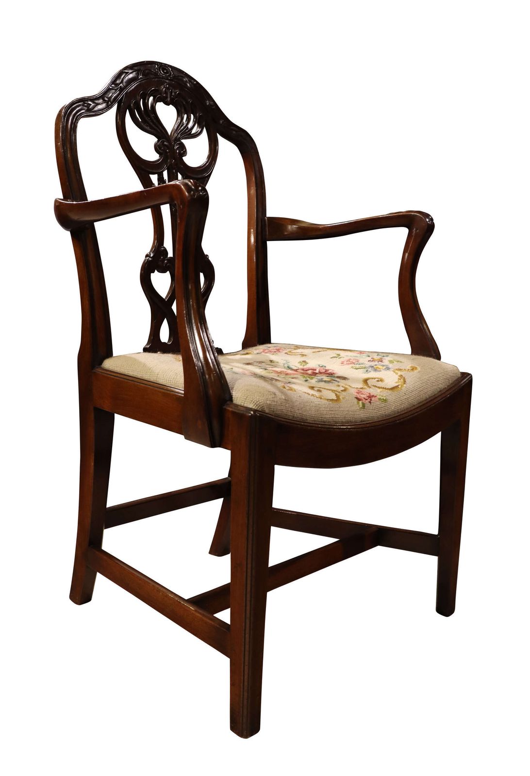 Pair Of Edwardian Mahogany Chippendale Revival Open Armchairs / Elbow Chairs photo vintage