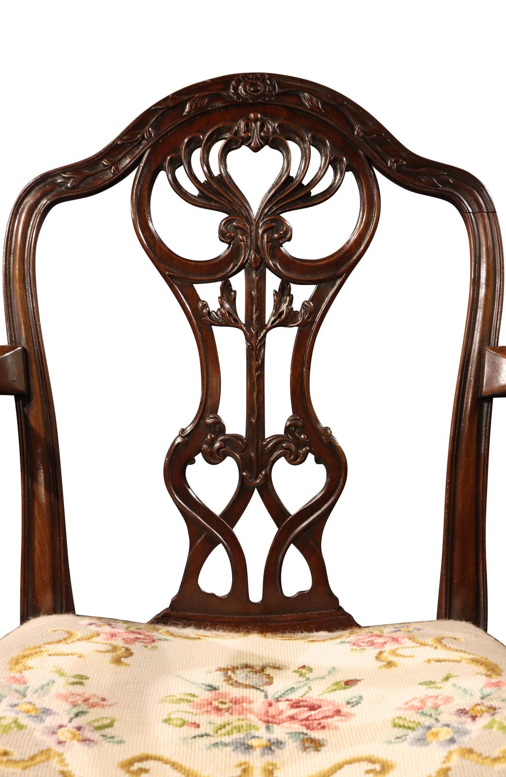 photo furniture Pair Of Edwardian Mahogany Chippendale Revival Open Armchairs / Elbow Chairs