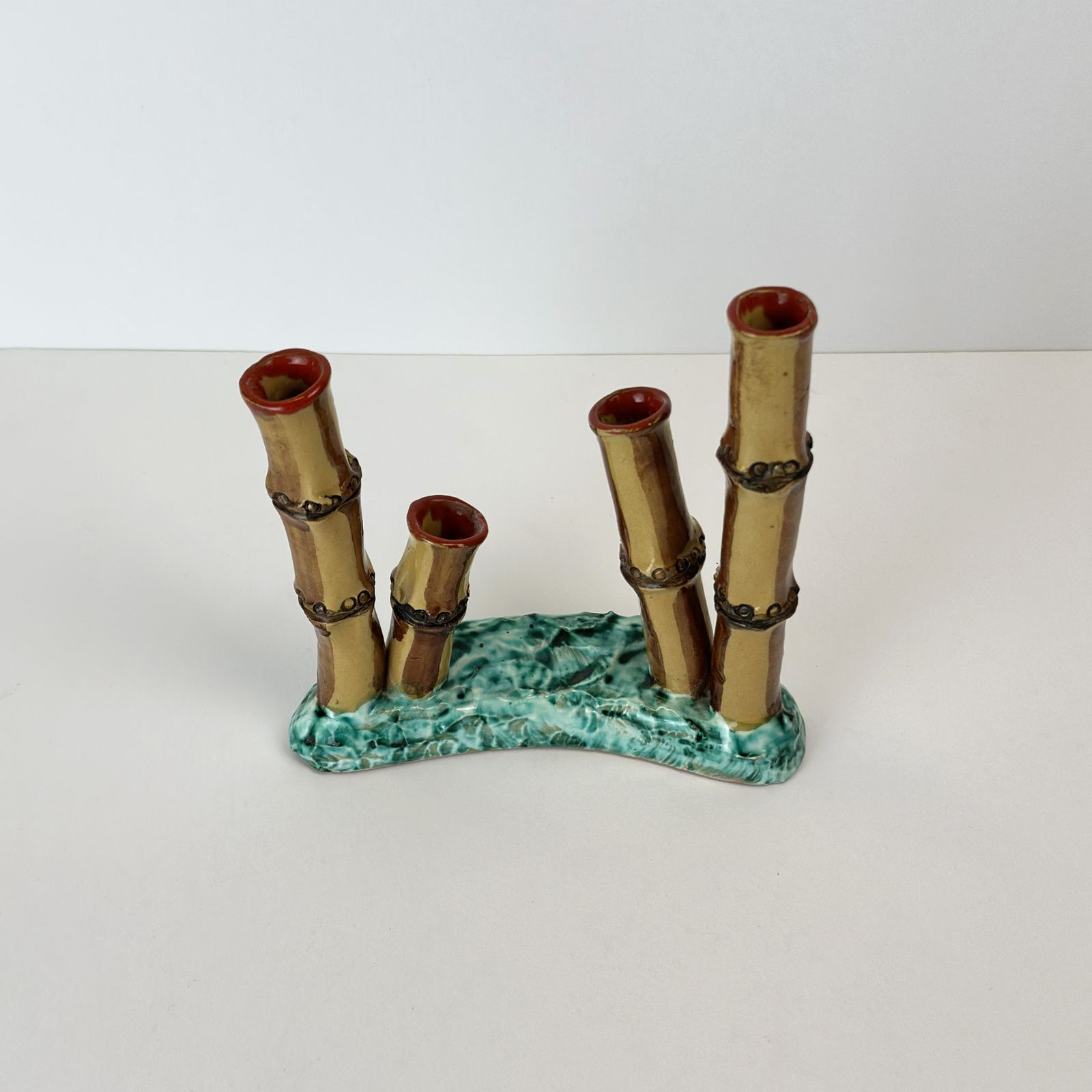 Mid Century Faux Bamboo Ceramic Vase, Italian, 1960s photo 585.0