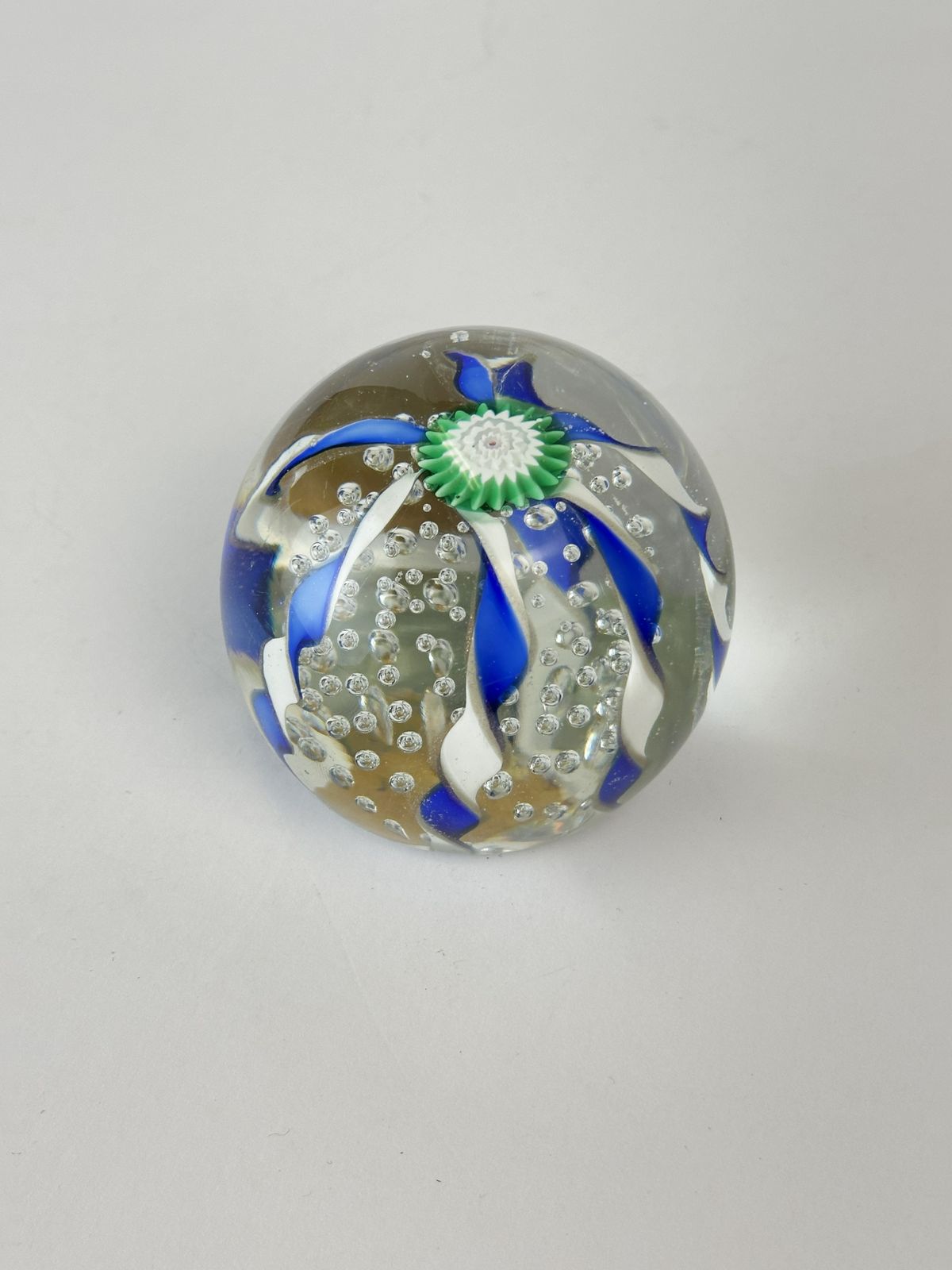 Murano Glass Paperweight, Fratelli Toso Bullicante Murrine Sphere, Italian 1960s photo for sale