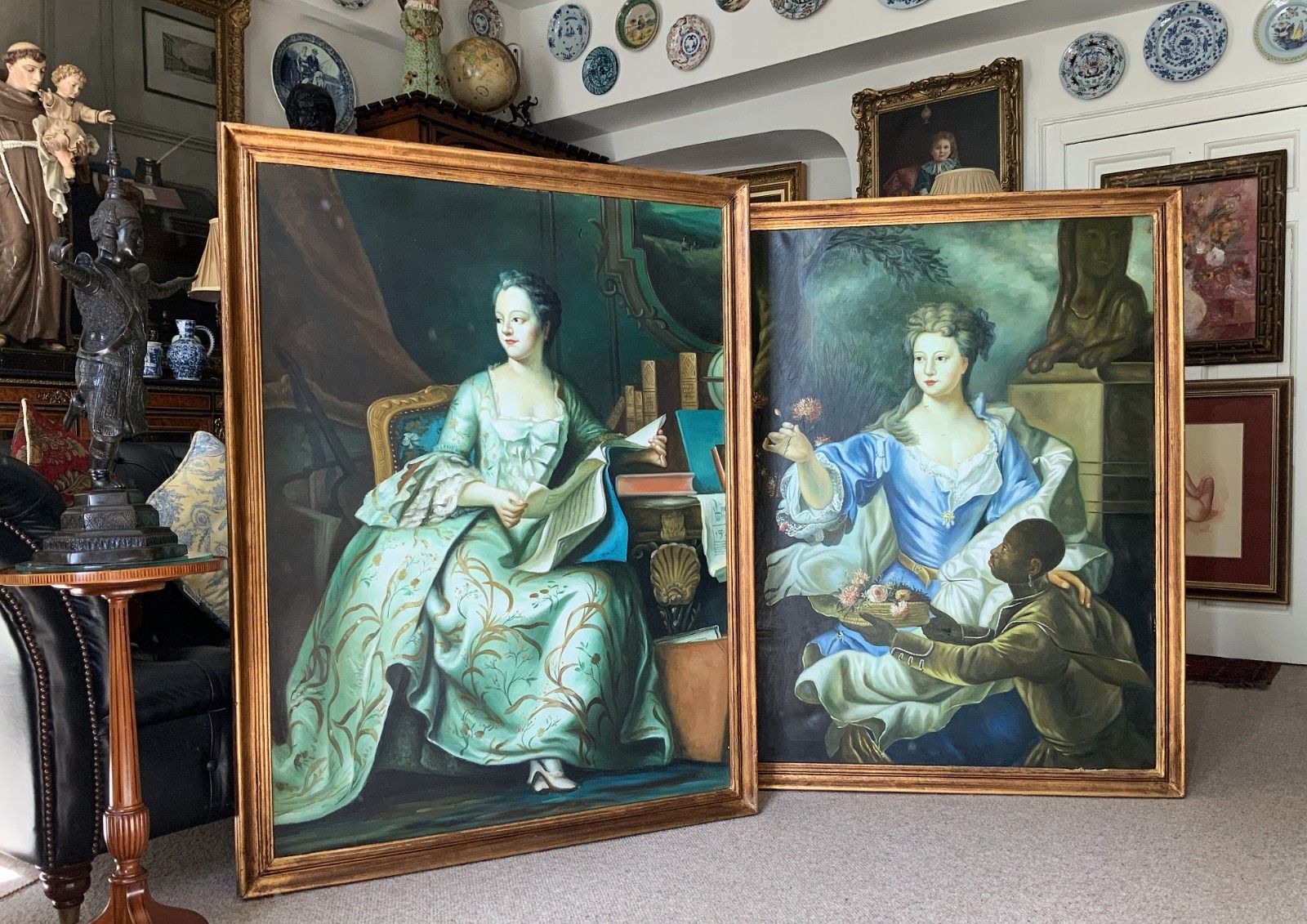 photo vintage Large Magnificent Oil Portrait Painting 18thc Georgian Style Antique (1 Of 2)