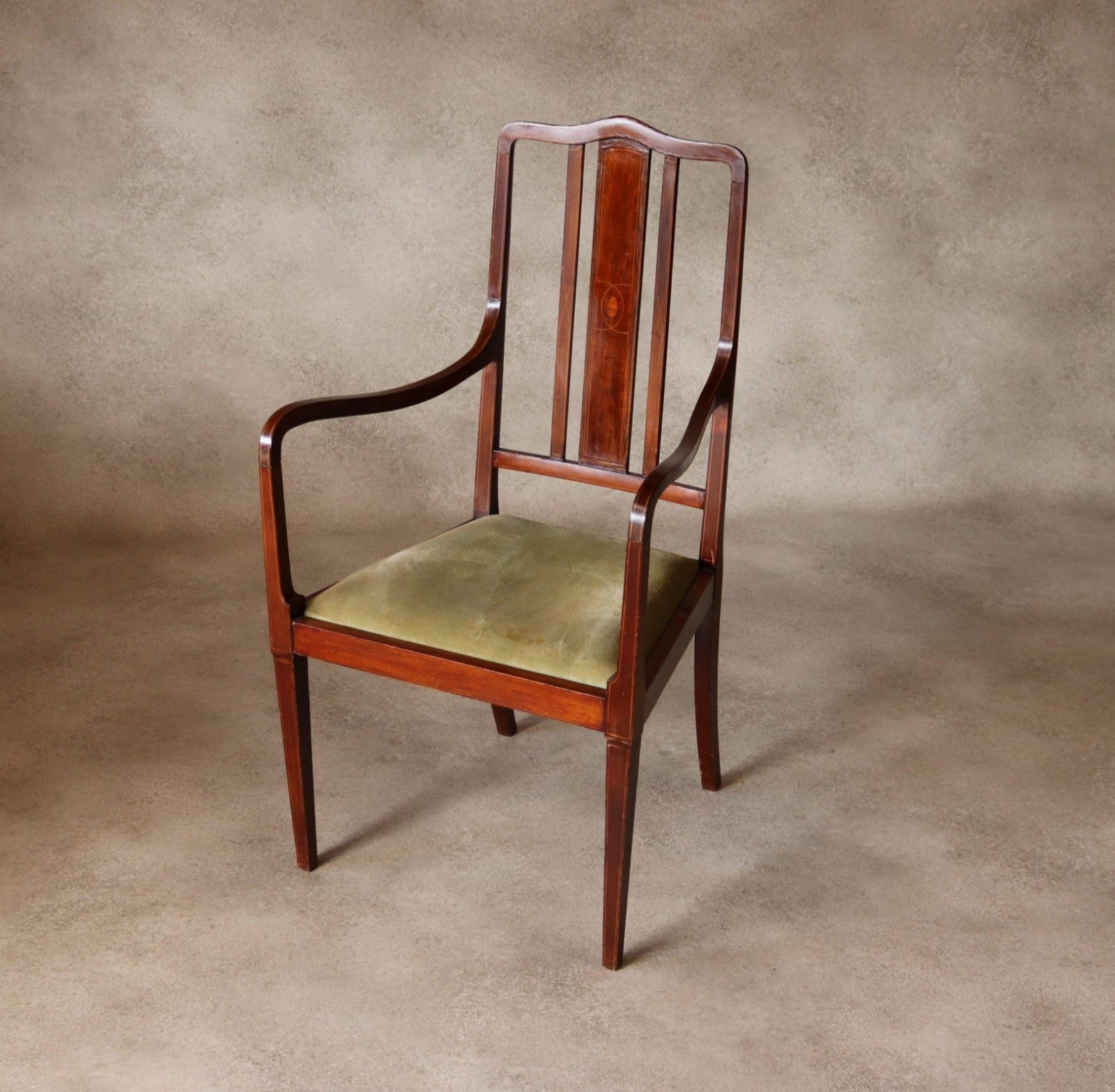 Antique Edwardian Inlaid Mahogany Elbow Chair / Desk Chair photo for sale