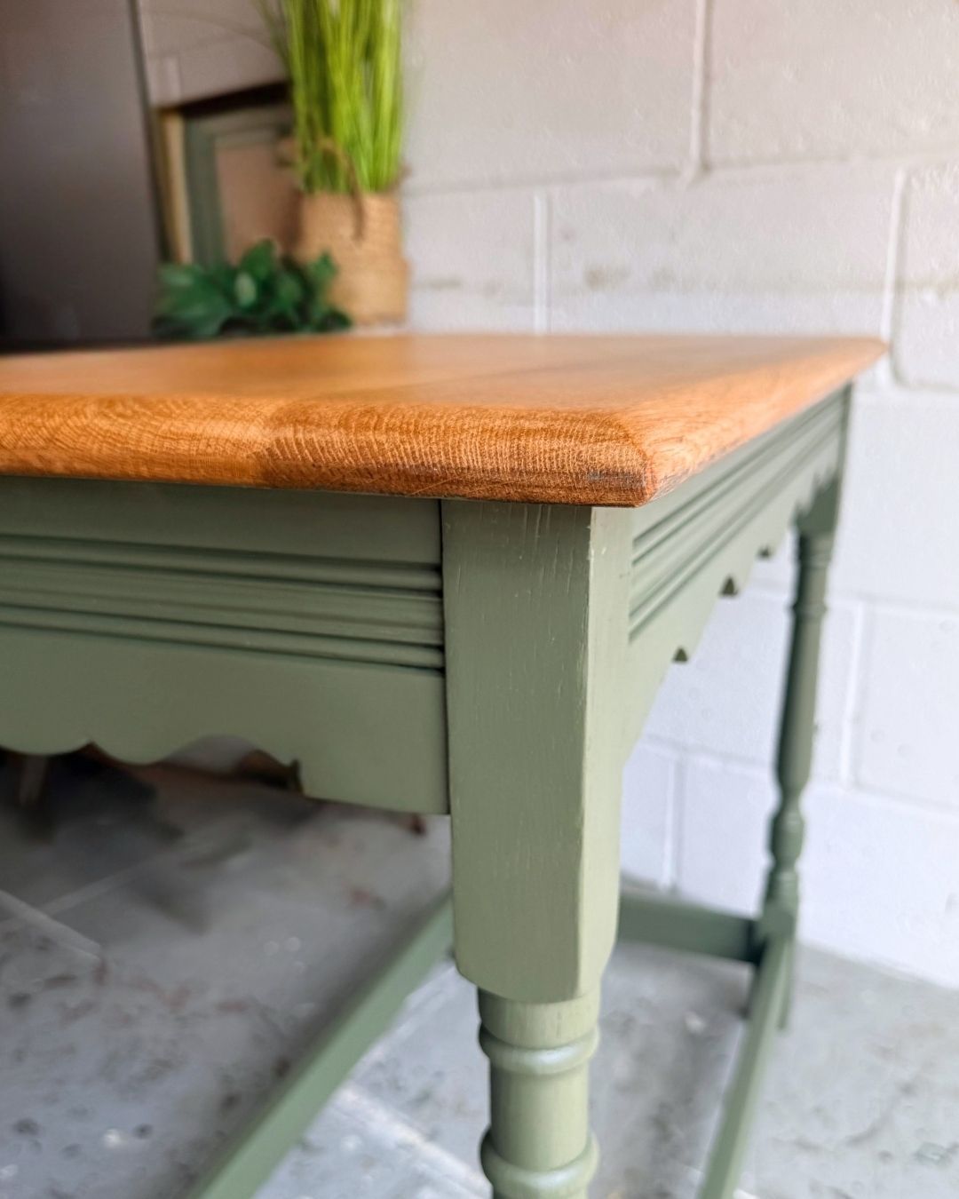 Vintage Solid Oak Table | Sage Green, Farmhouse, Modern Country photo Furniture