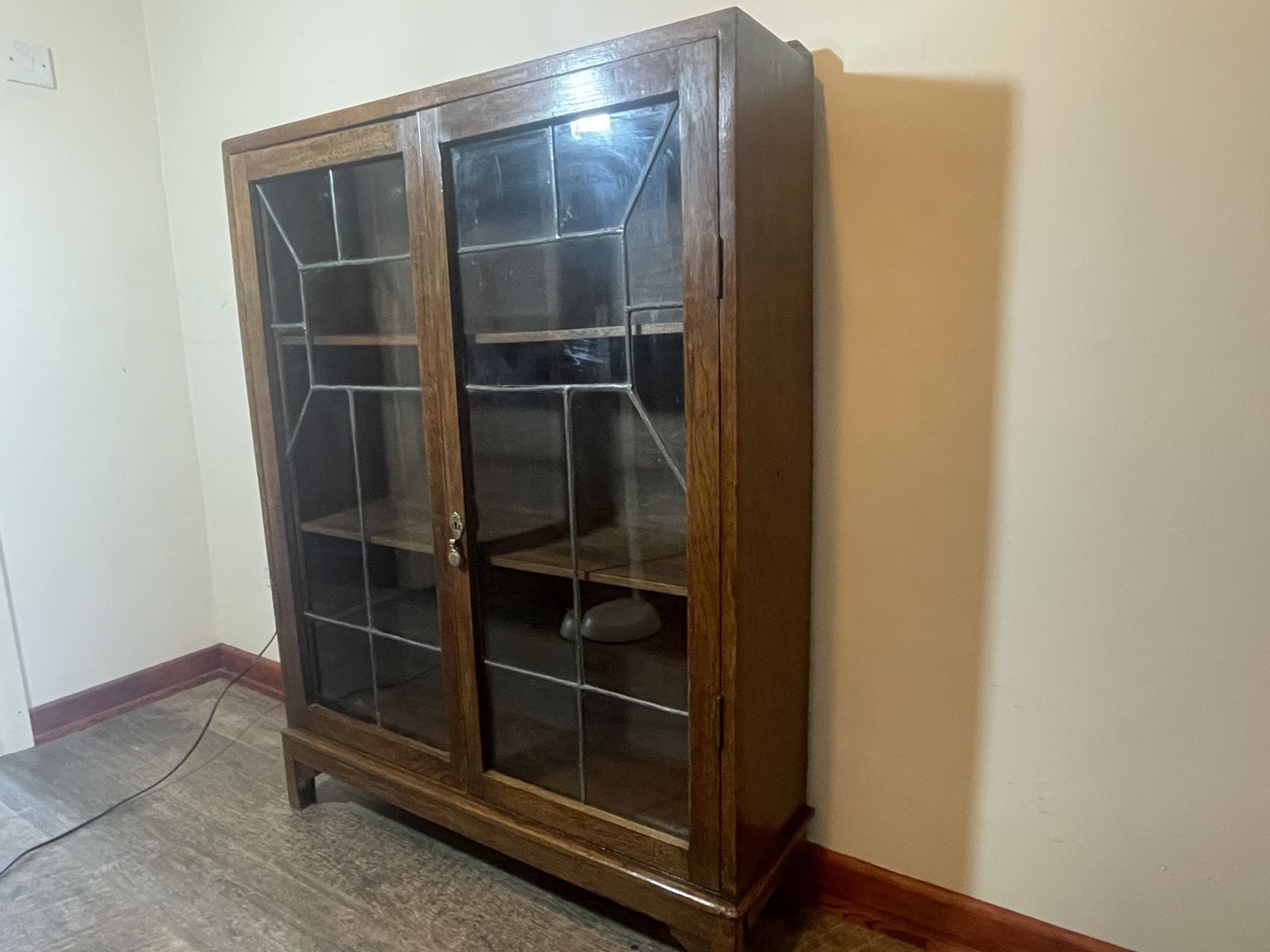 Vintage Oak Leaded Glass Bookcase / Display Cabinet photo buy