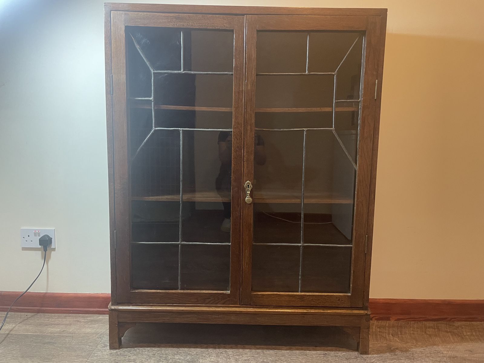 Vintage Oak Leaded Glass Bookcase / Display Cabinet