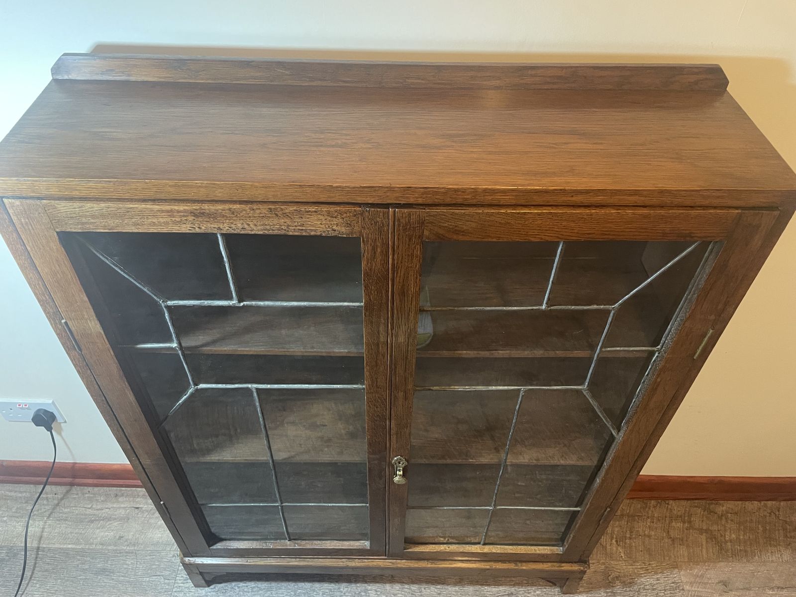 Vintage Oak Leaded Glass Bookcase / Display Cabinet photo furniture