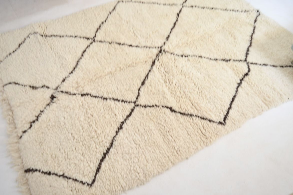Vintage Moroccan Beni Ourain Rug Plush Hand Knotted Lozenge Diamond  Wool Berber Carpet photo 795.0