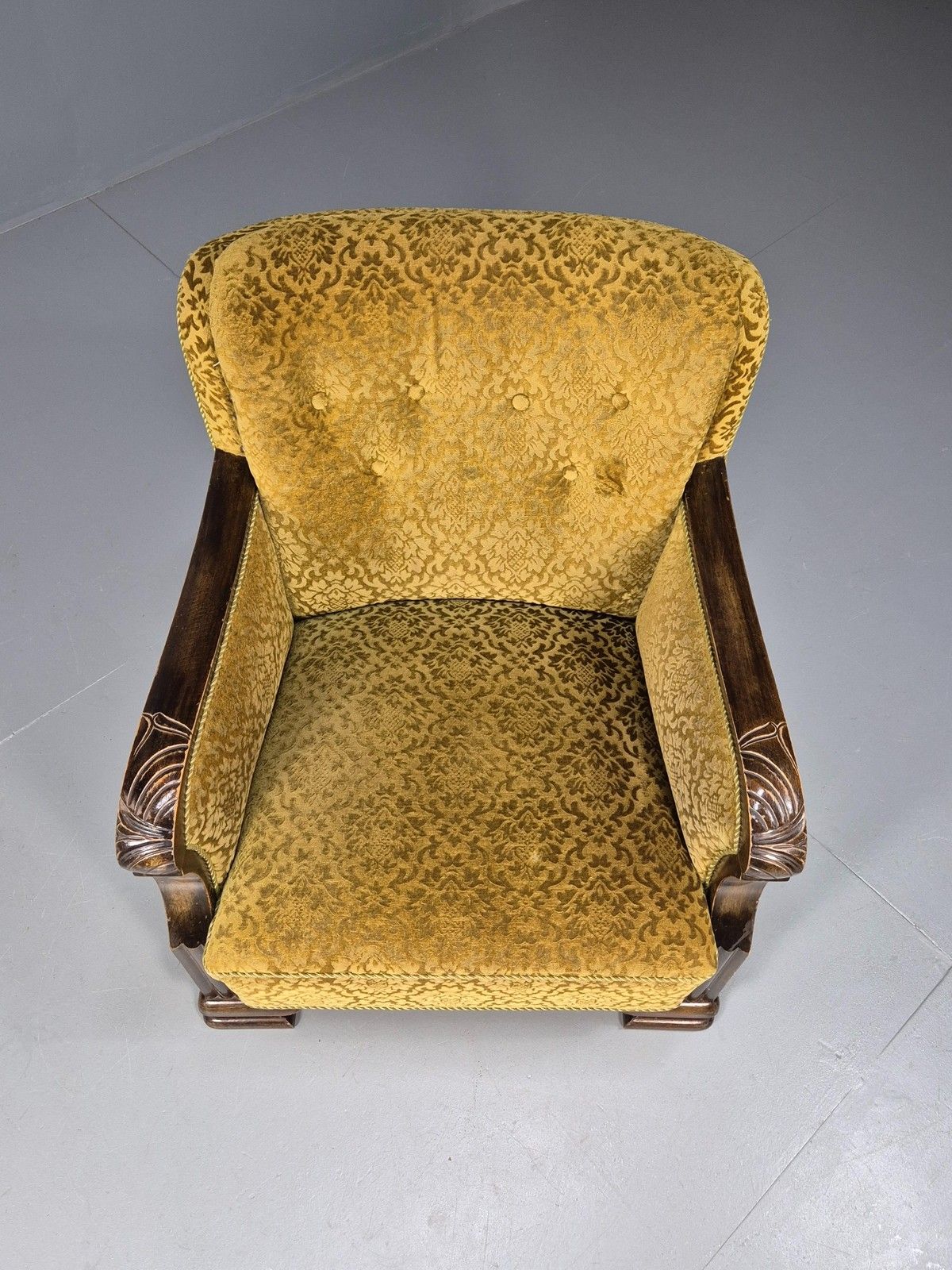 Antique Danish Floral Mustard Colour Armchair 1920s Wood Frame Eb08975 photo for sale