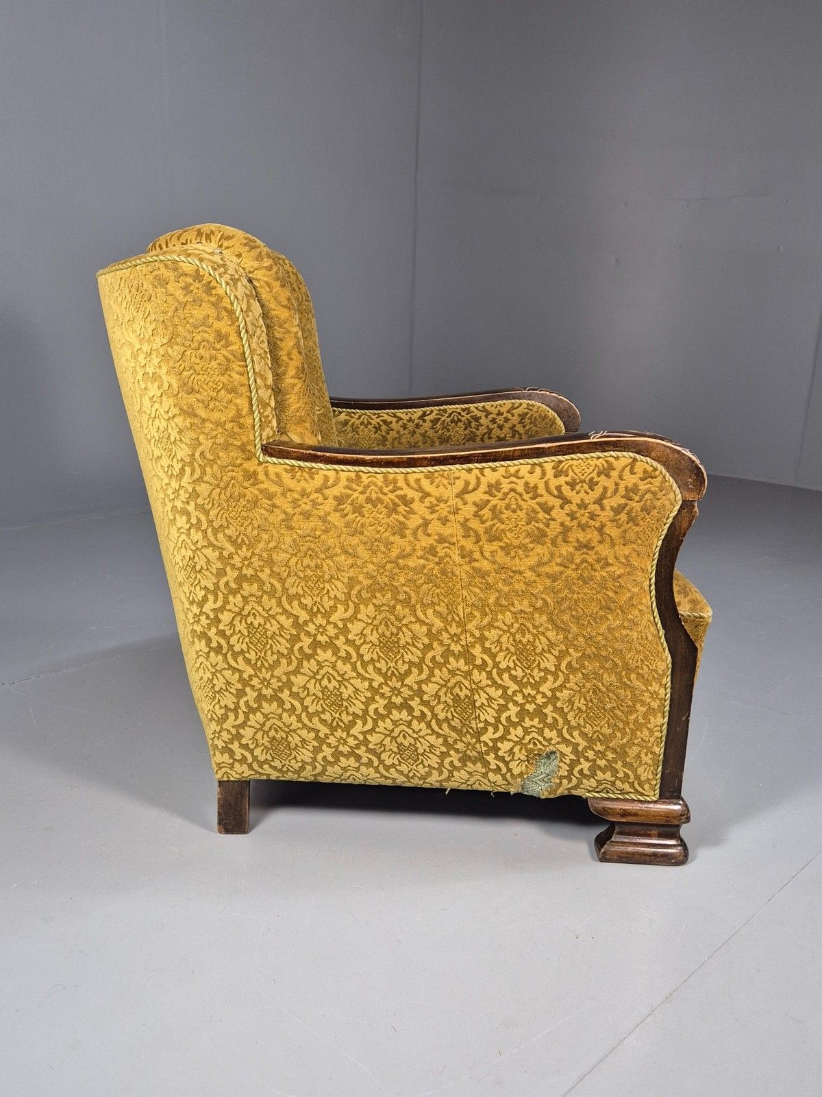Antique Danish Floral Mustard Colour Armchair 1920s Wood Frame Eb08975 photo vintage