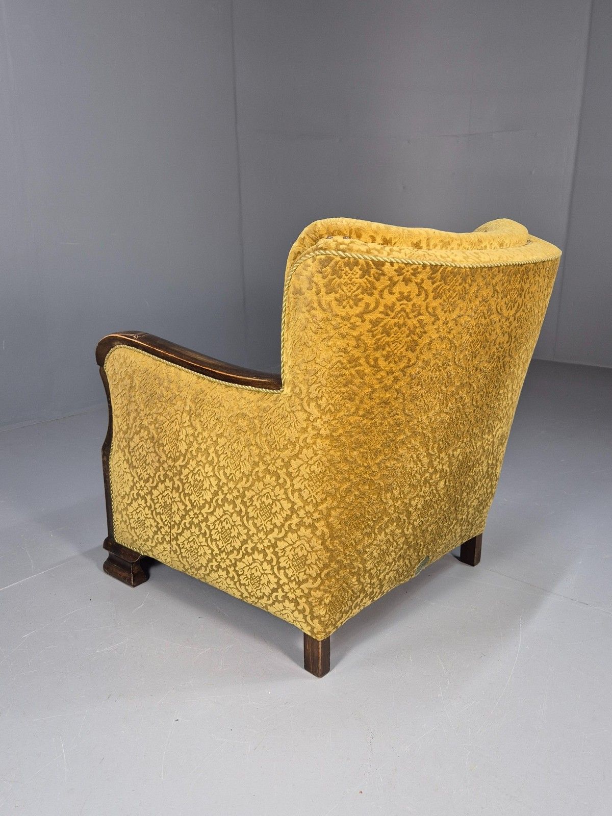 photo buy Antique Danish Floral Mustard Colour Armchair 1920s Wood Frame Eb08975