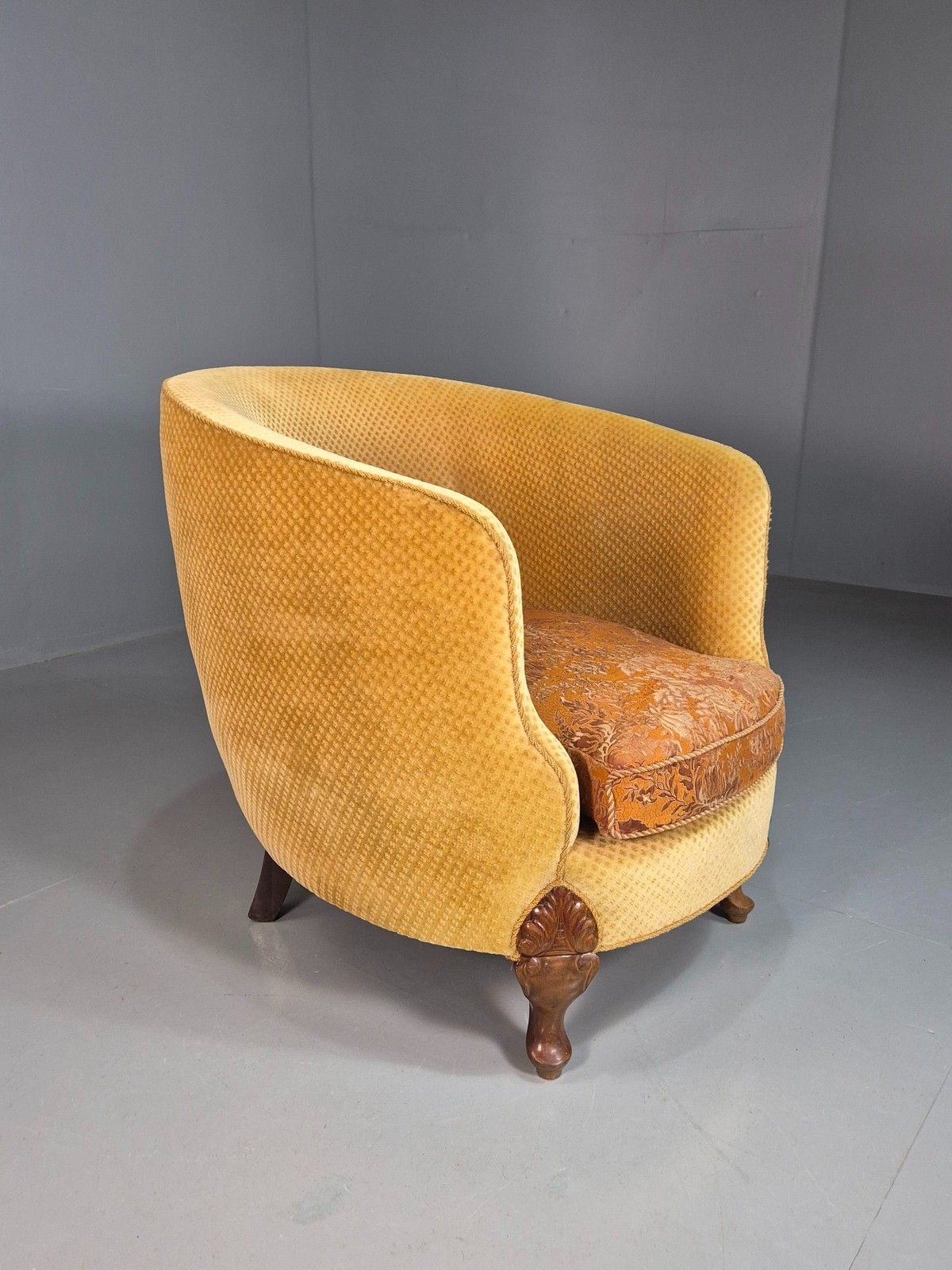 Furniture Antique Danish Art Deco Lounge Chair Tub Form Yellow 1920s Eb08052 photo