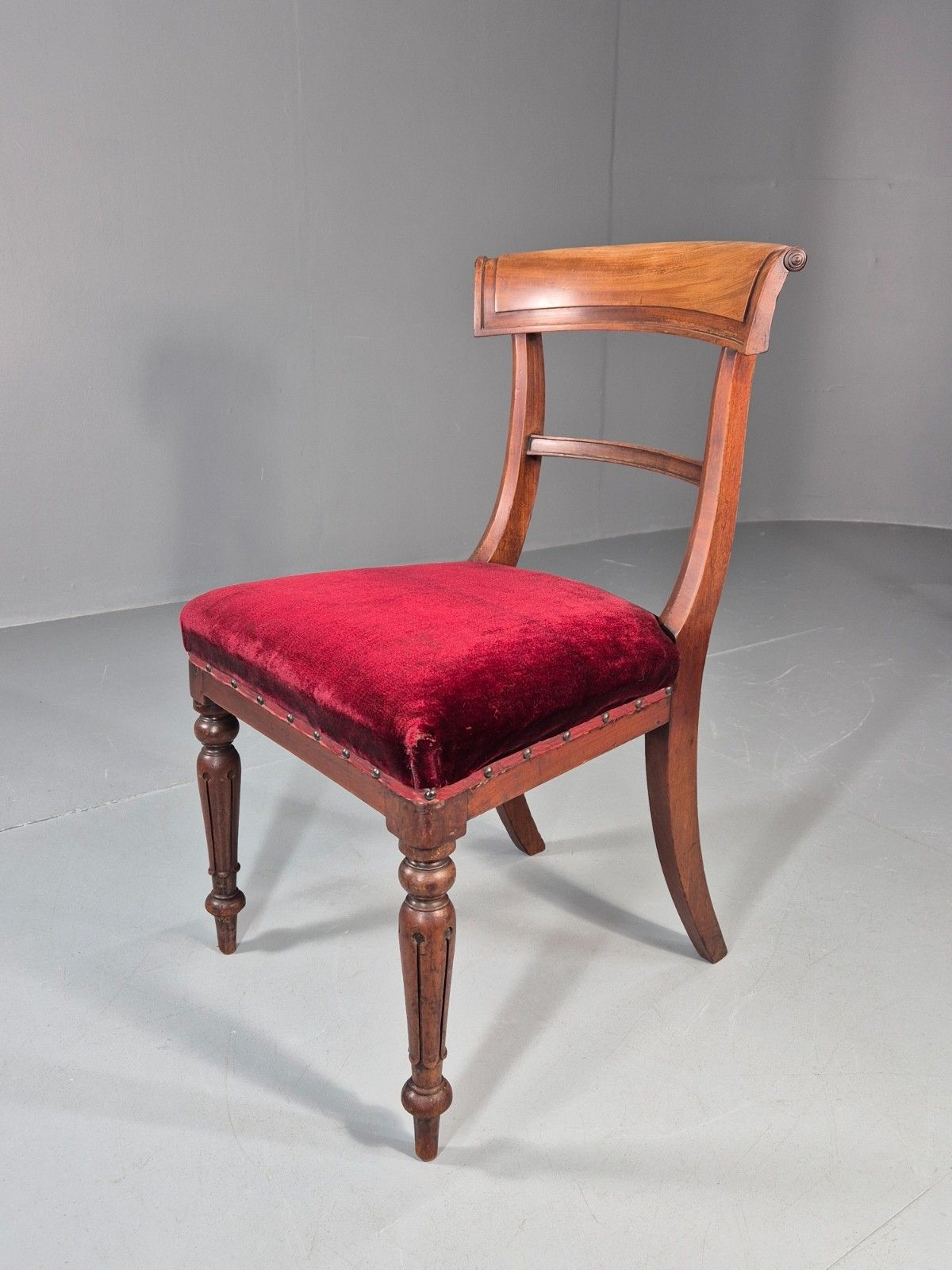 Antique William IV Mahogany Dining Chair Red Velvet Upholstery 1830 Eb11224 Vdin