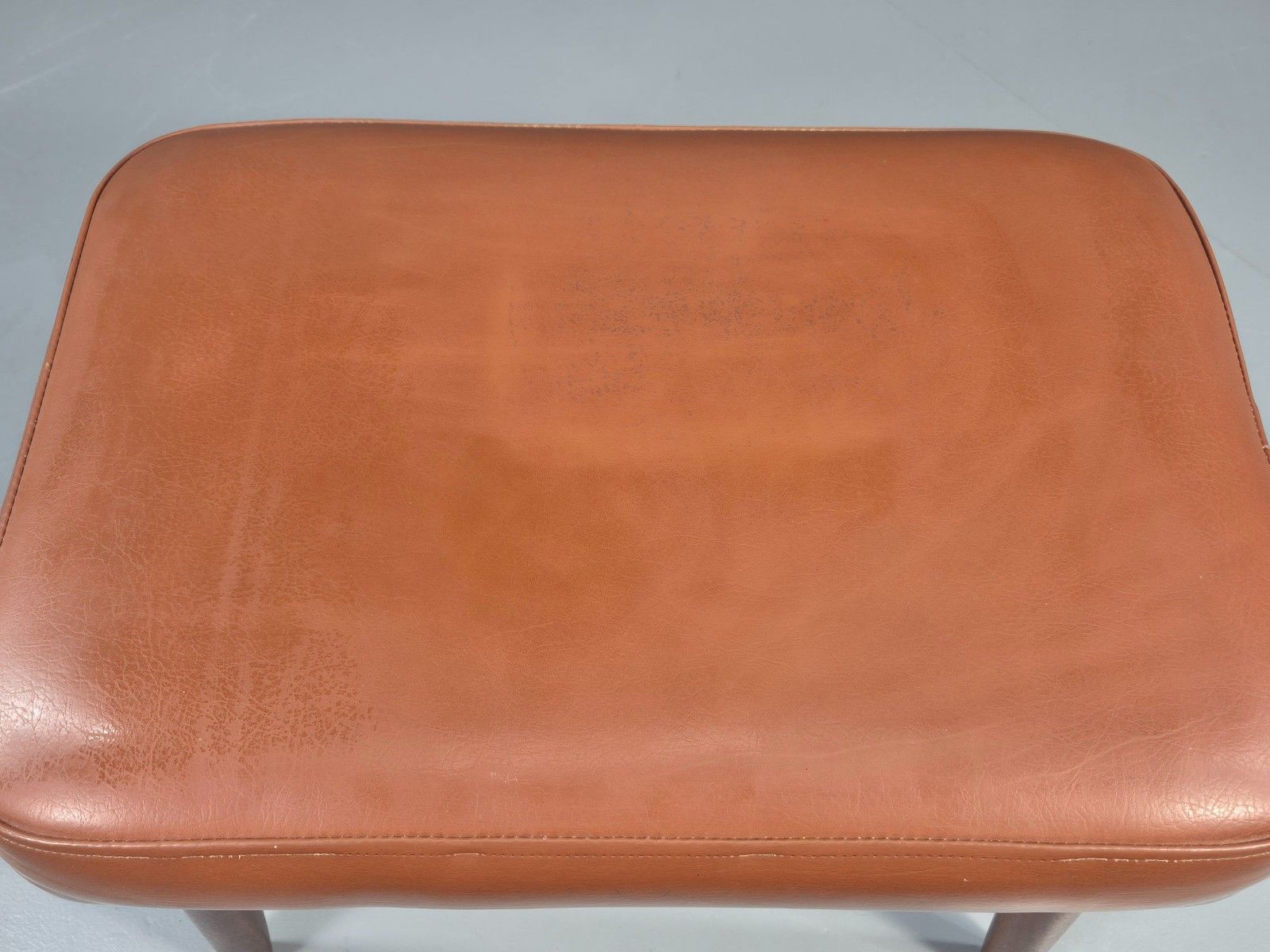 Furniture Vintage Danish Mid Century Footstool Teak Legs Brown Vinyl  1960s Retro Eb12023 photo