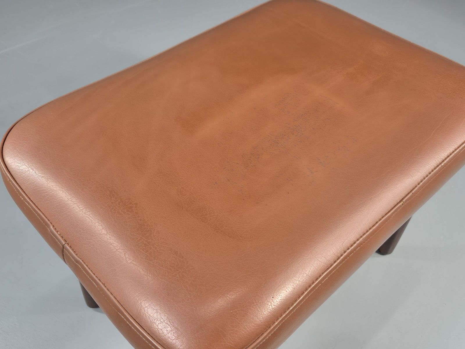 photo buy Vintage Danish Mid Century Footstool Teak Legs Brown Vinyl  1960s Retro Eb12023