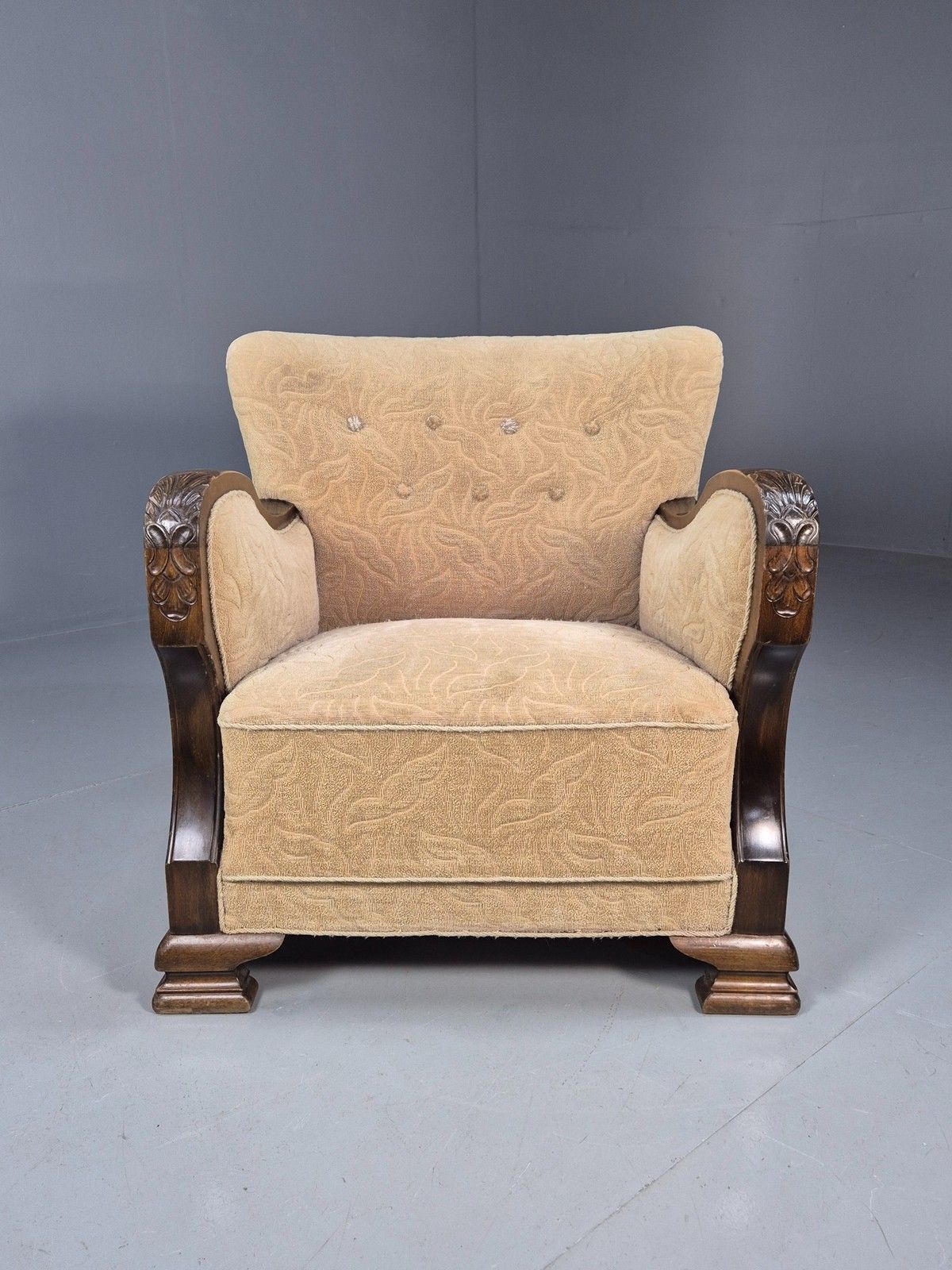 Antique Danish Art Deco Armchair Cream Moquette Beech Frame 1920s Eb02887 photo furniture