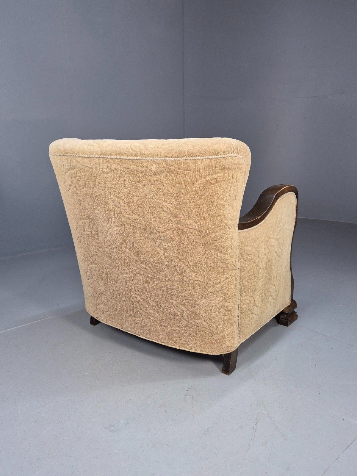 photo for sale Antique Danish Art Deco Armchair Cream Moquette Beech Frame 1920s Eb02887