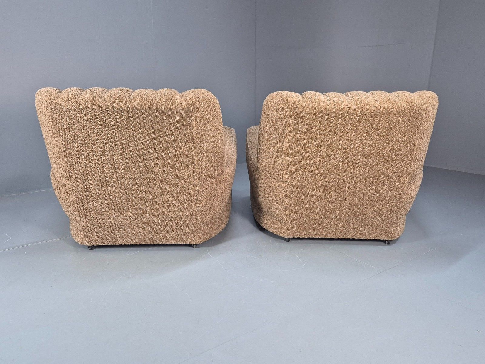 Furniture 2 Vintage Art Deco Armchairs Beige Chenille Upholstery 1940s Eb09684 photo