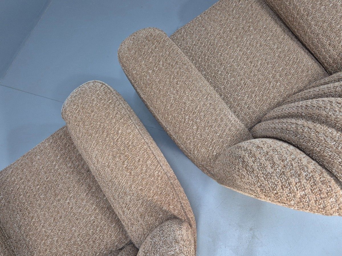 photo buy 2 Vintage Art Deco Armchairs Beige Chenille Upholstery 1940s Eb09684