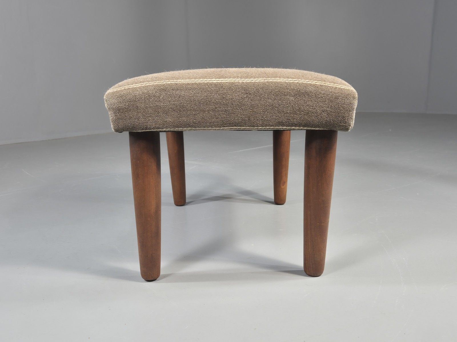 Vintage Mid Century Danish Footstool  Taupe Stripe Teak Legs Retro 1960s Eb12024