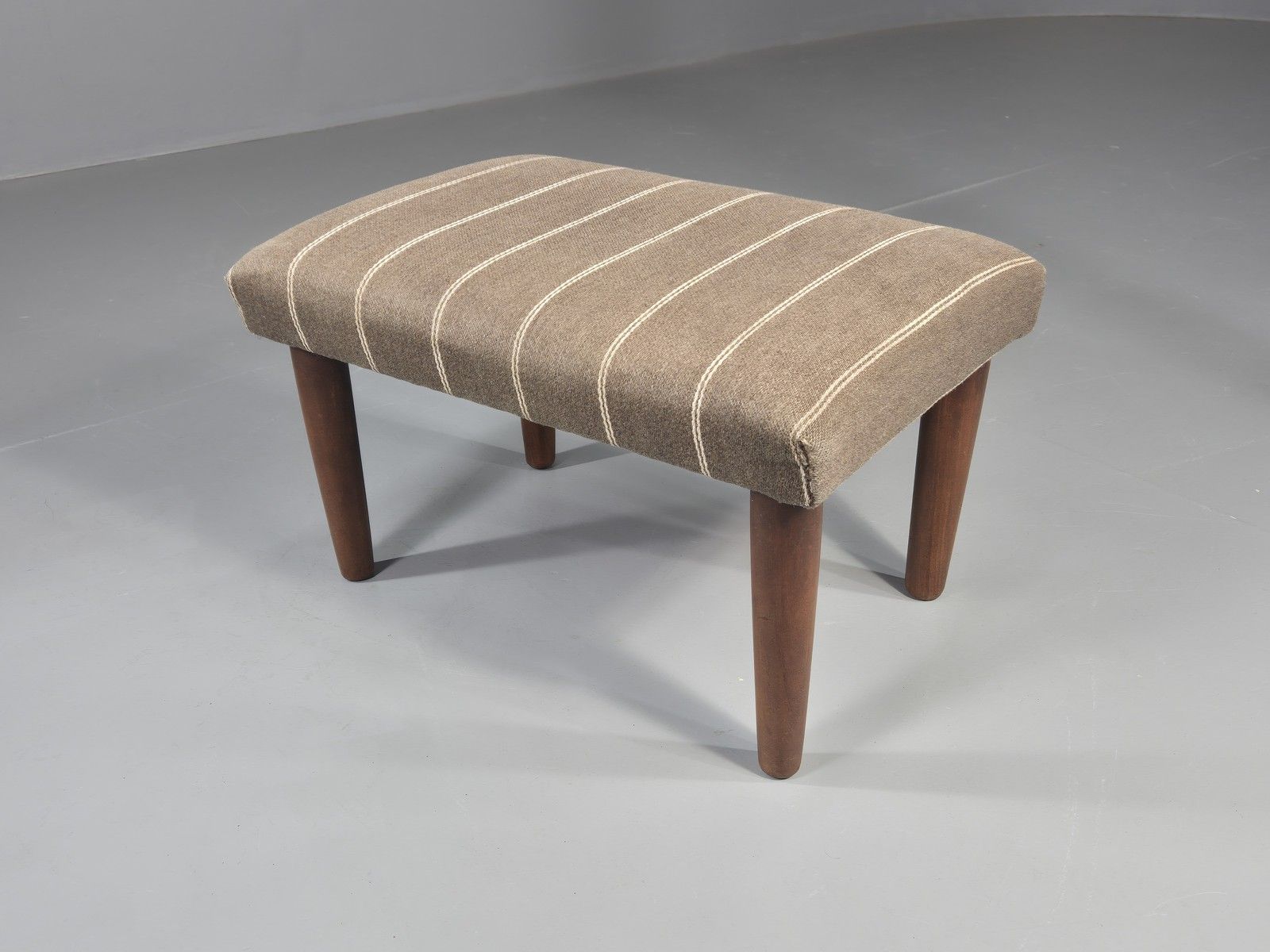 Vintage Mid Century Danish Footstool  Taupe Stripe Teak Legs Retro 1960s Eb12024 photo furniture
